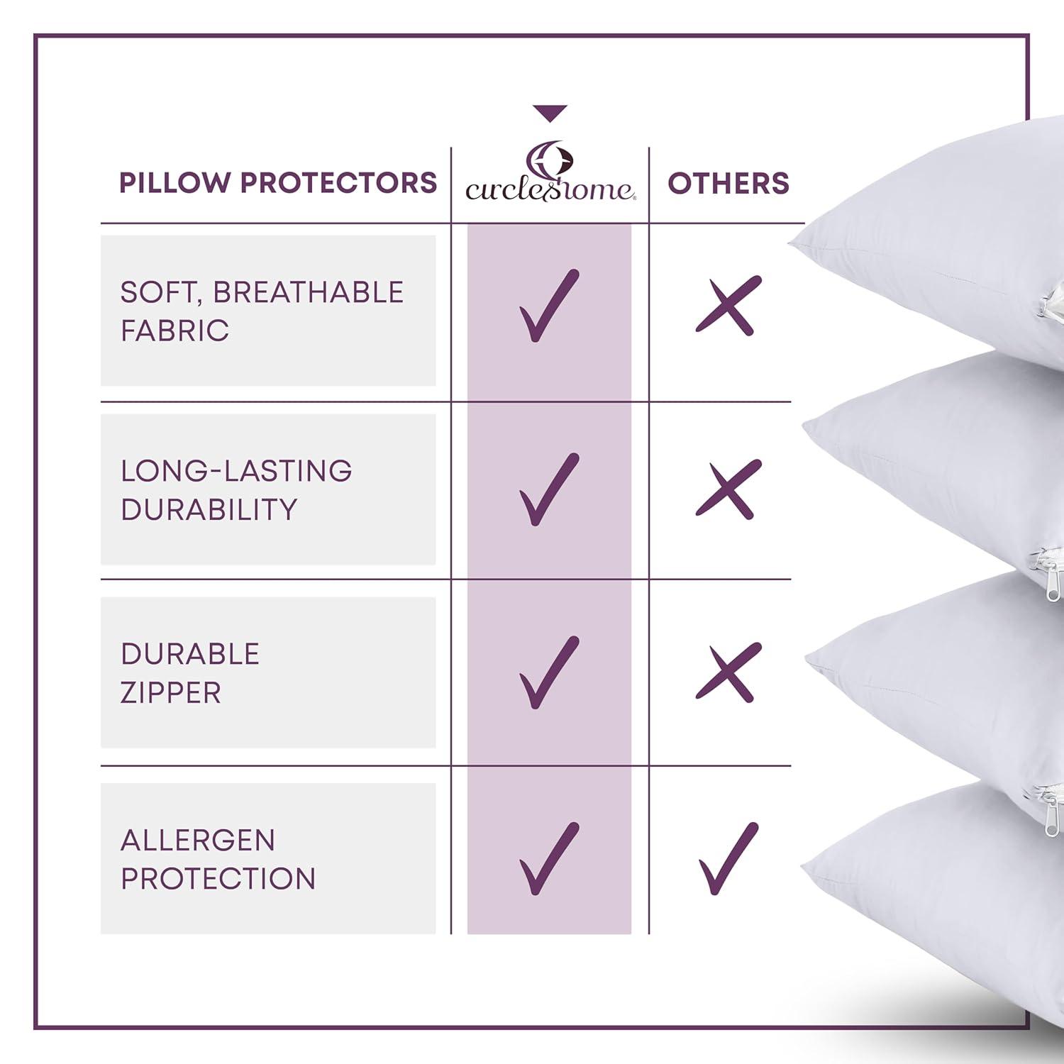 Circles Home 100% Cotton Breathable King Pillow Protector with Zipper – (4 pack)