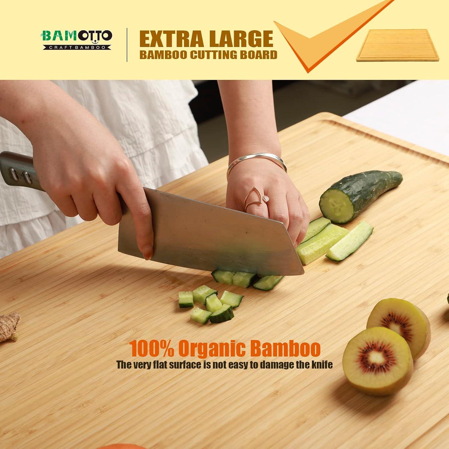 2024 New 24 Inch Extra Large Bamboo Cutting Board for Kitchen, Heavy Duty Wood Kitchen Stovetop Cover Chopping Board with Side Handles and Groove, 100% Organic Bamboo