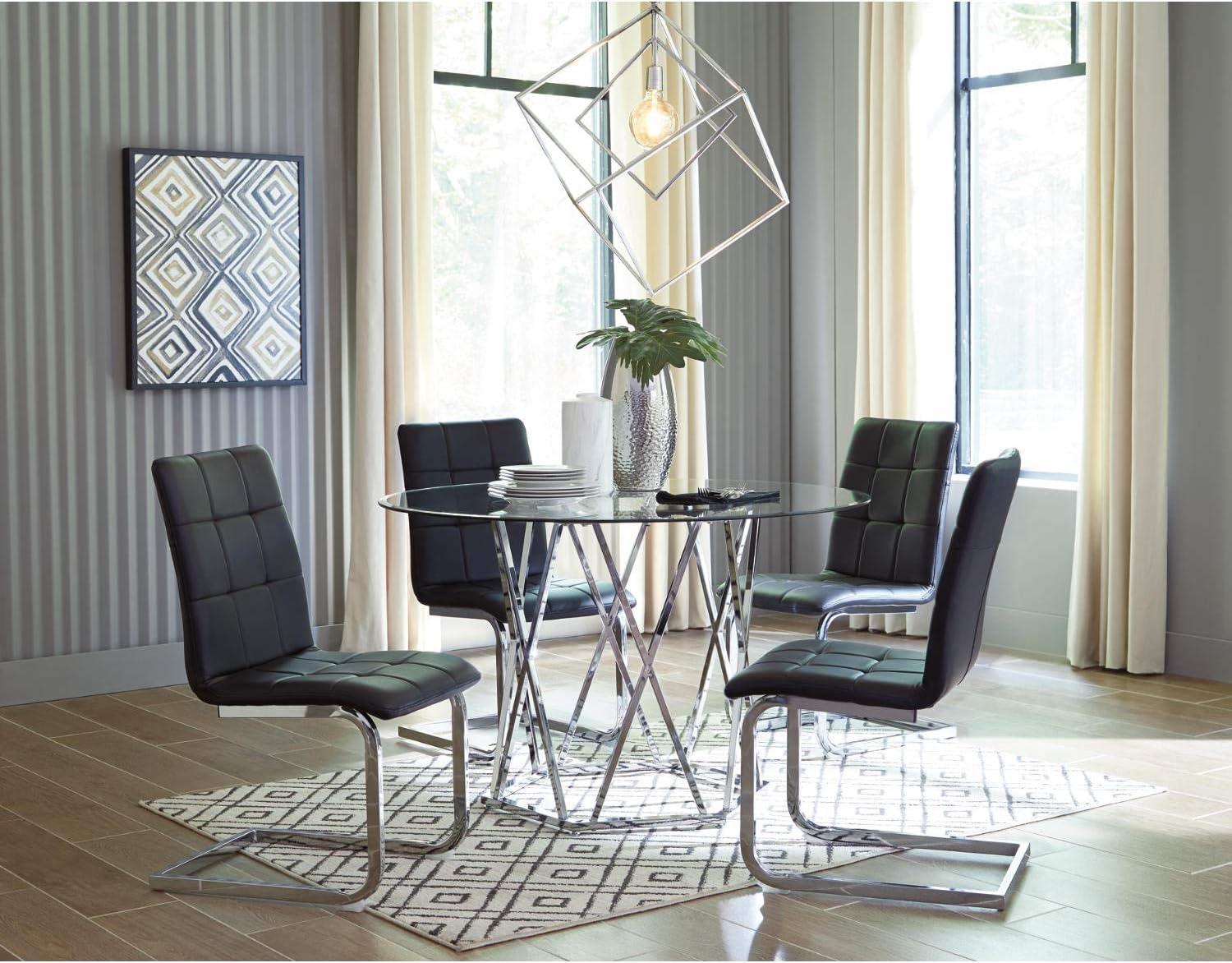 Signature Design by Ashley Madanere Round Dining Room Table Chrome: 4-Seat Glass Top, Pedestal Base, 47" Width