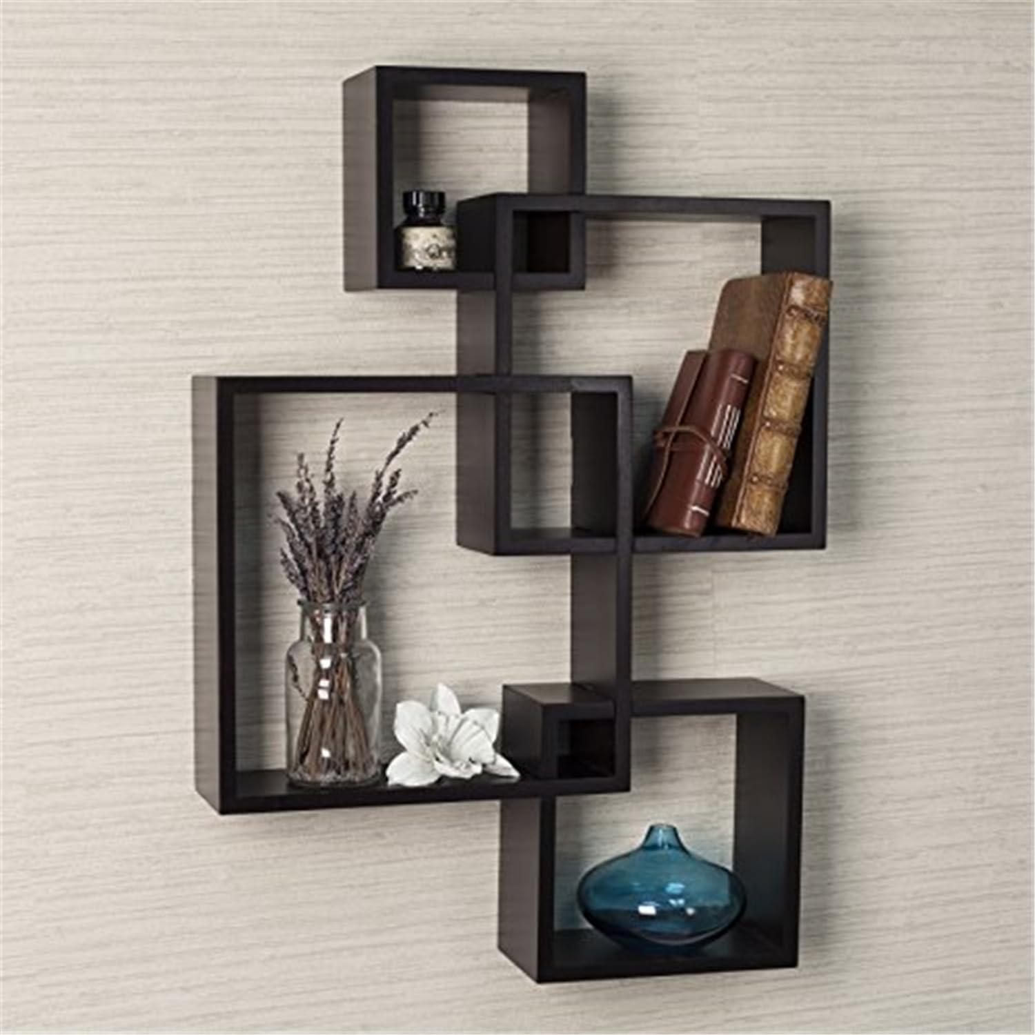 Danya B. 25.5" x 17.75" Intersecting Cube Wall Shelf Espresso Modern MDF Storage Display