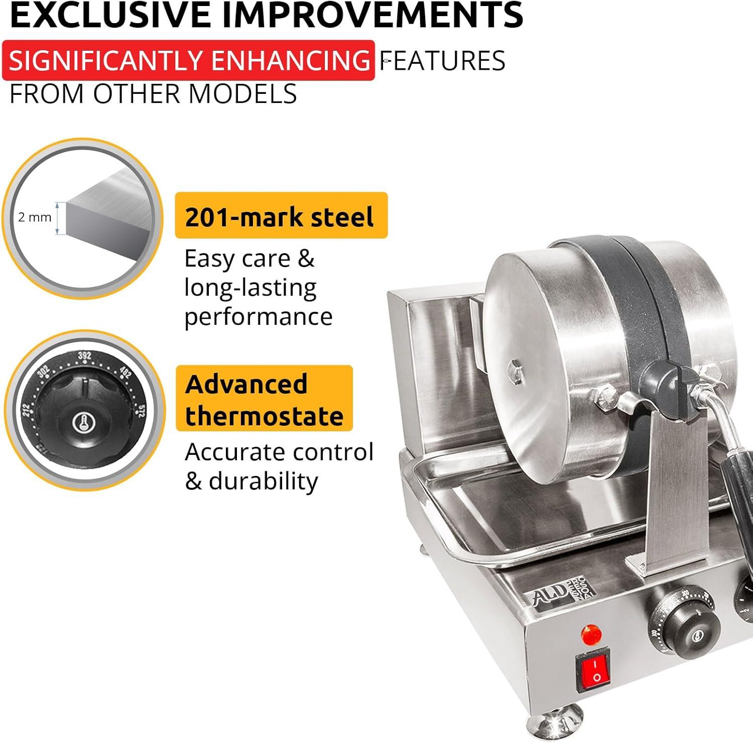 Stainless Steel Belgian Waffle Maker with Nonstick Coating