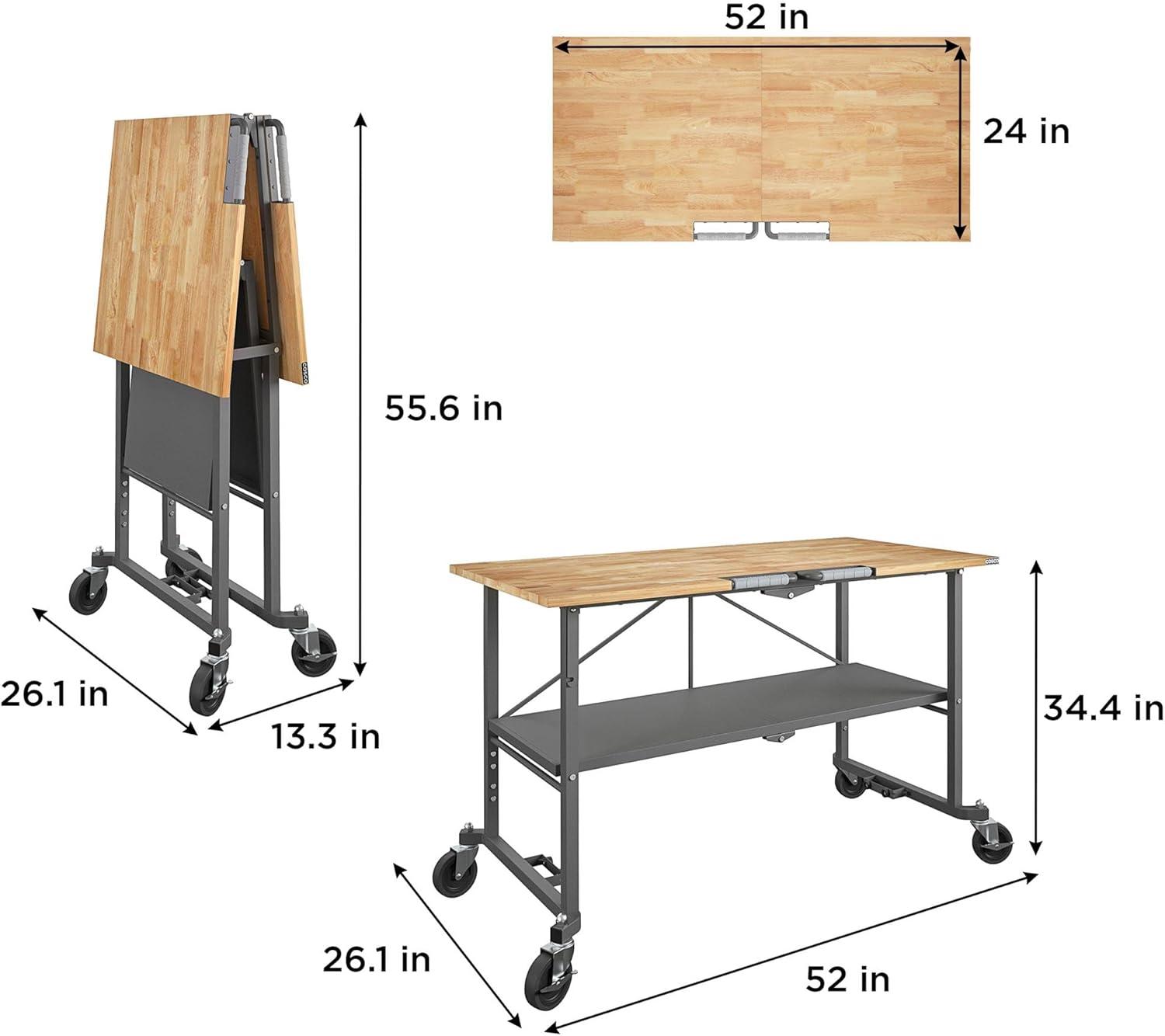 COSCO SmartFold Butcher Block Portable Workbench / Folding Utility Table (Gray Steel Frame)