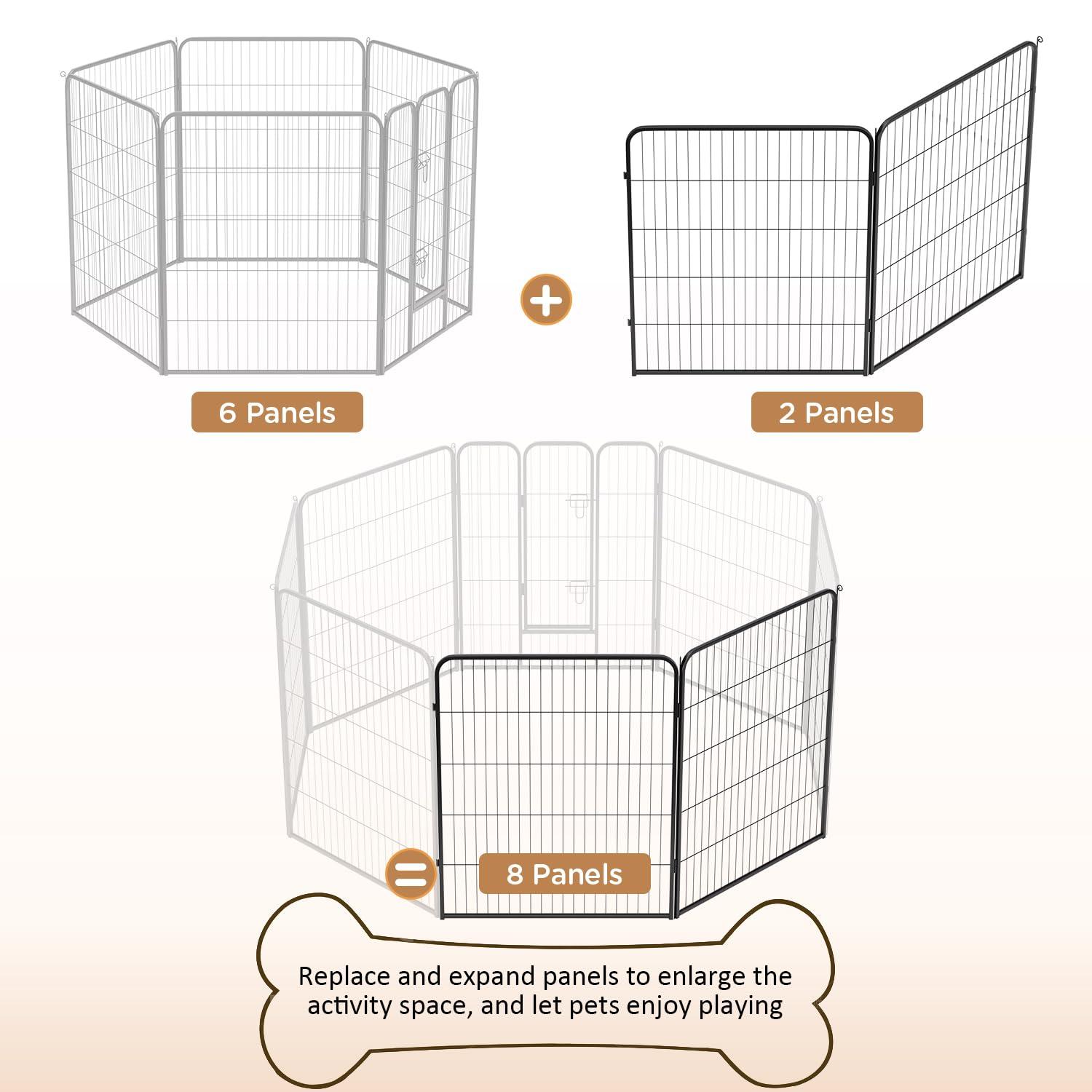 FDW Dog Playpen Indoor 2 Panels Dog Pen For Medium And Large Dogs, Exercise Pen Pet Dog Fence With Doors Pet Puppy Playpen For RV Camping Yard, Black