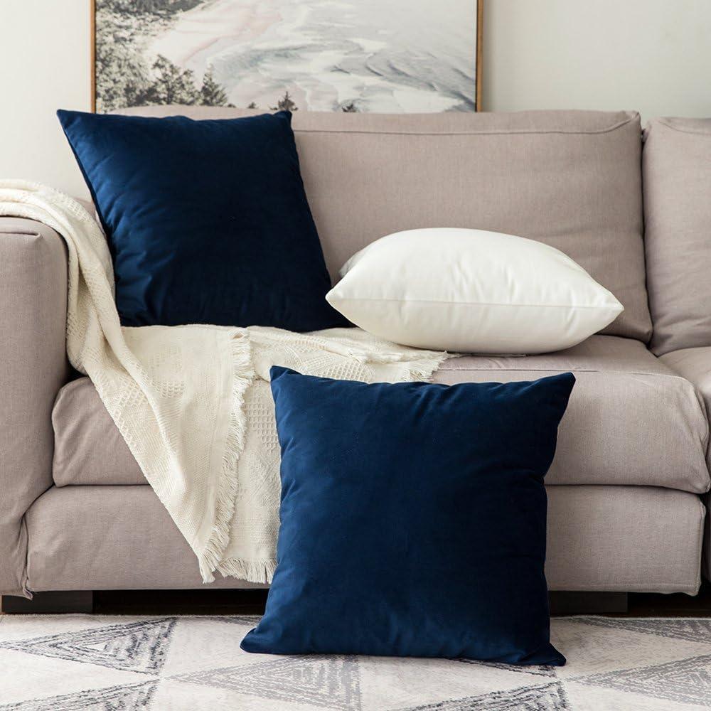 Velvet Navy Blue 18x18 Euro Throw Pillow Covers Set