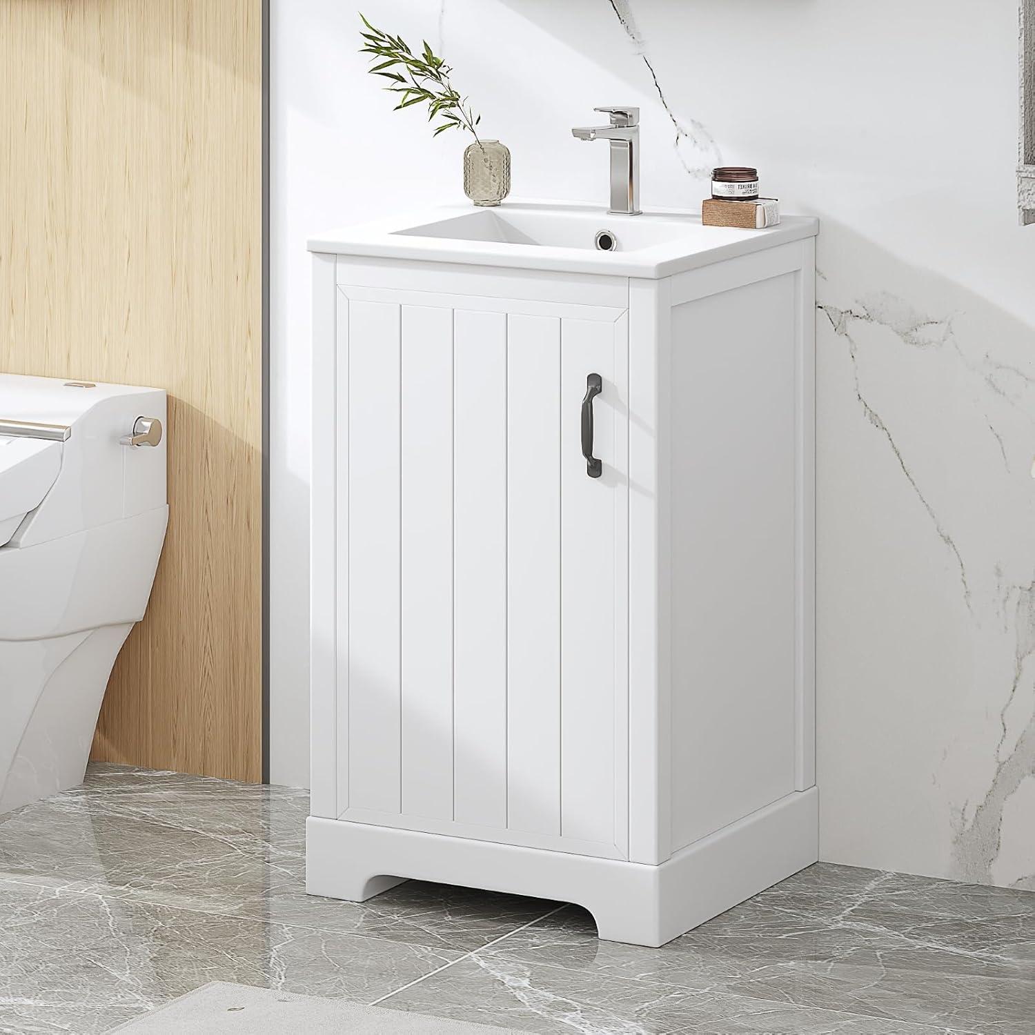 KEAIDO 30" Bathroom Vanity with Sink, Bathroom Storage Cabinet with 3 Drawers and a Door, Freestanding Bathroom Vanity with Solid Wood Legs & MDF Board