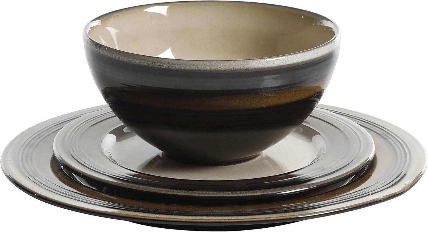 Gibson Studio Kirsten 12-Piece Brown Metallic Reactive Dinnerware Set