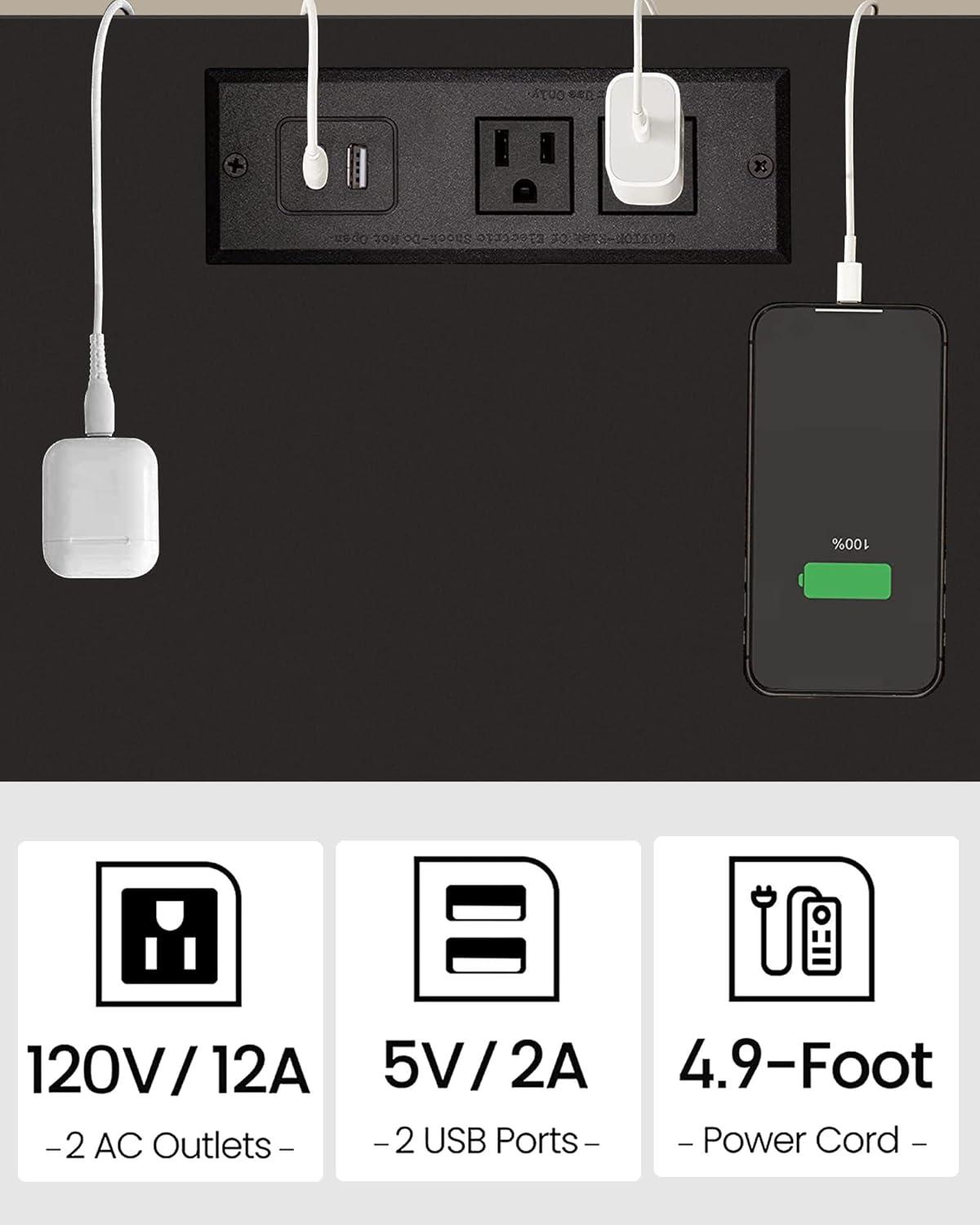 End Table With Charging Station, Side Table With USB Ports And Outlets, Nightstand, 2-Tier Storage Shelf, Sofa Table For Small Space, 1 Package(2PCS)