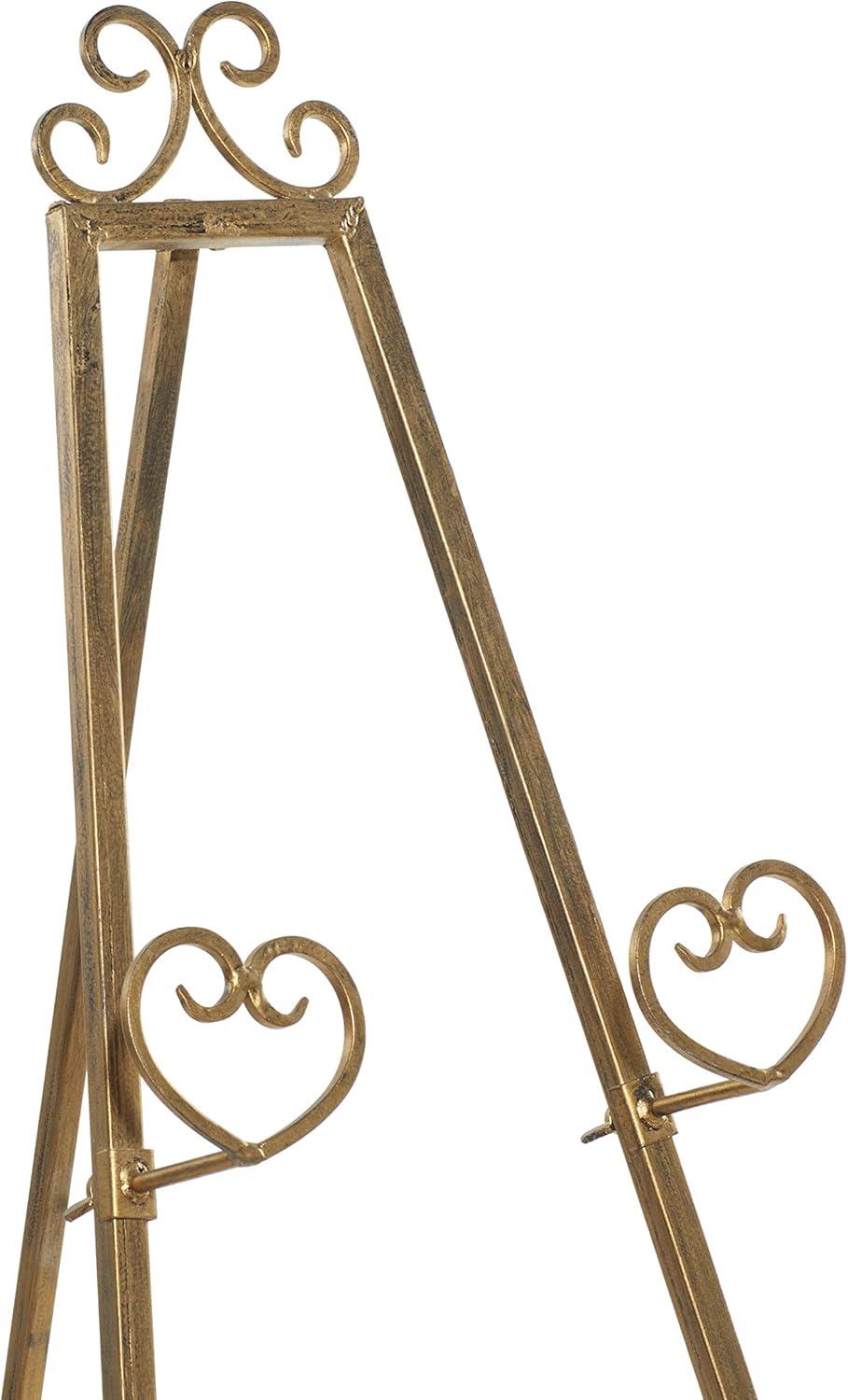 Gold Metal Scroll Adjustable Floor Easel with Chain Support