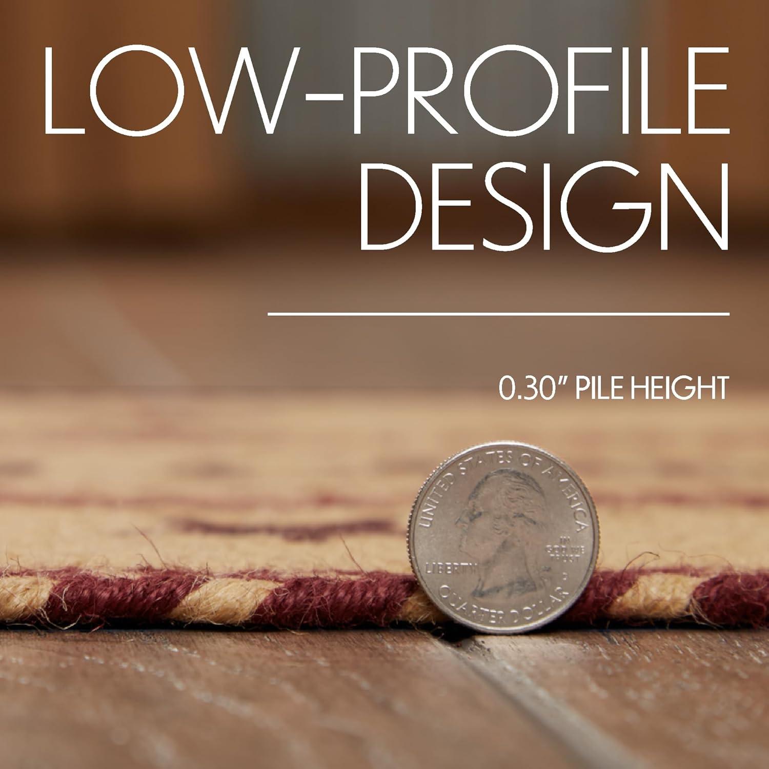 VHC Brands Burgundy Tan Jute Primitive Oval Stair Tread Non Slip Latex Backing, 8.5 x 27"