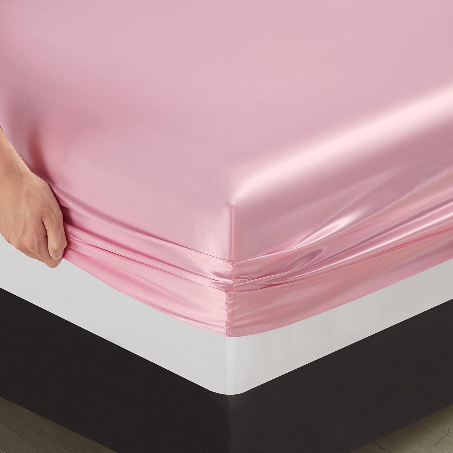 Queen Pink Satin Deep Pocket 4-Piece Sheet Set