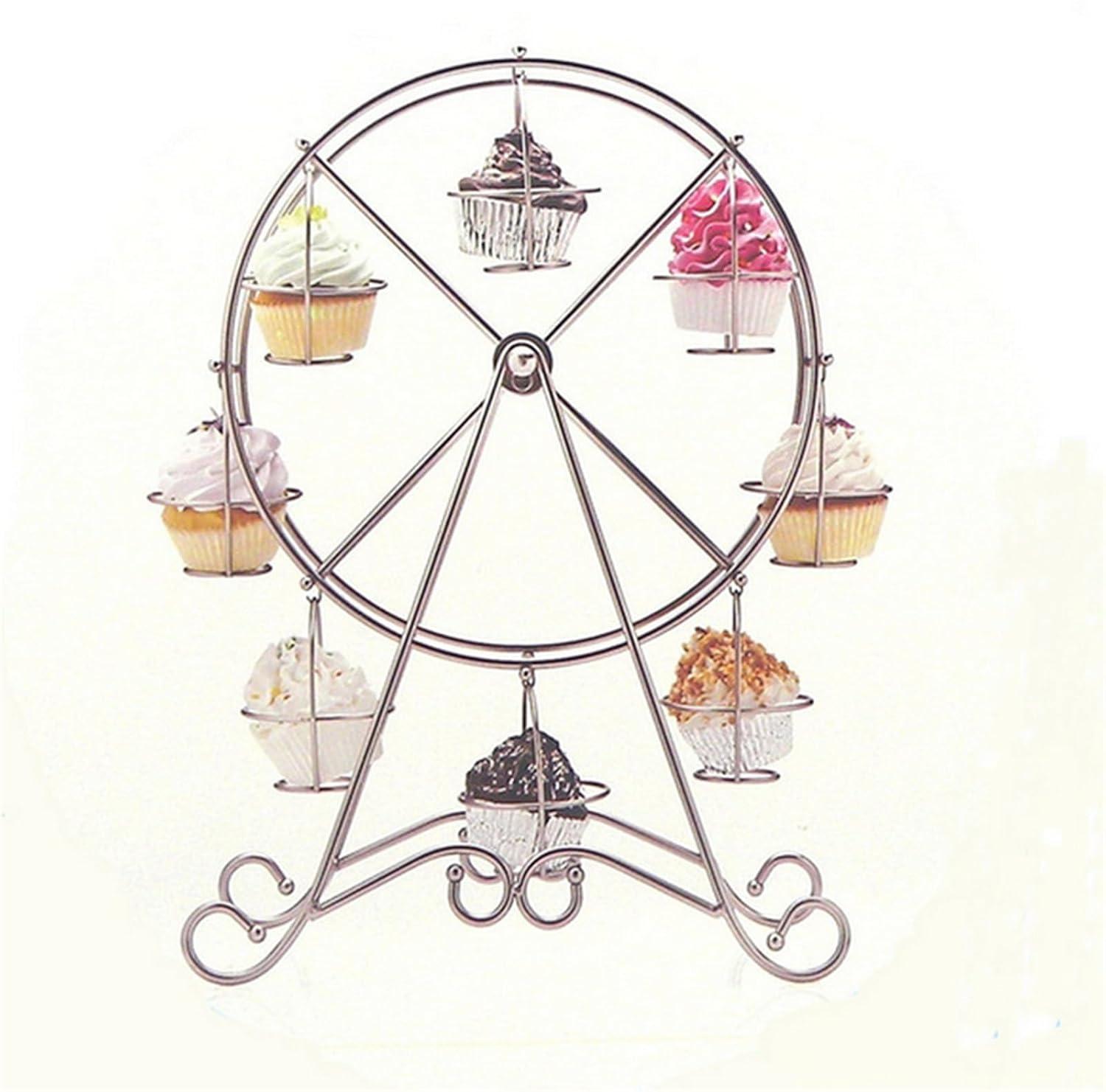 ASkinds Ferris Wheel Cupcake Stand Dessert Serving Tray, Ferris Wheel Cupcake Stand for Carnival and Circus Theme Party Wedding Party Furnishing Accessories (Silvery)