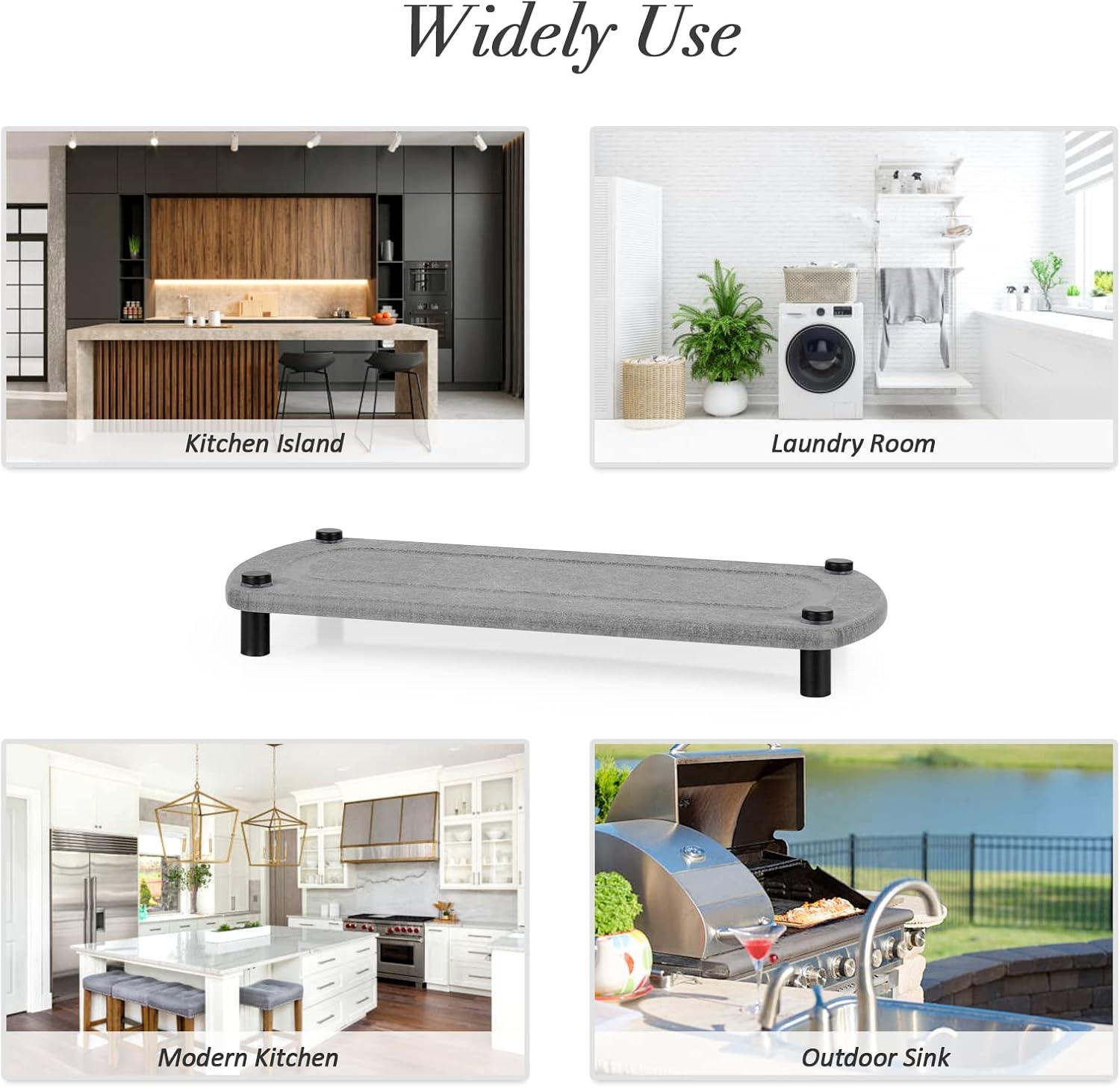 Sink Caddy Instant Dry Kitchen Sink Organizer Sponge Holder for Kitchen Sink Diatomaceous Pedestal Stand Riser with Stainless Steel Feet Protection for Modern Home (Grey)