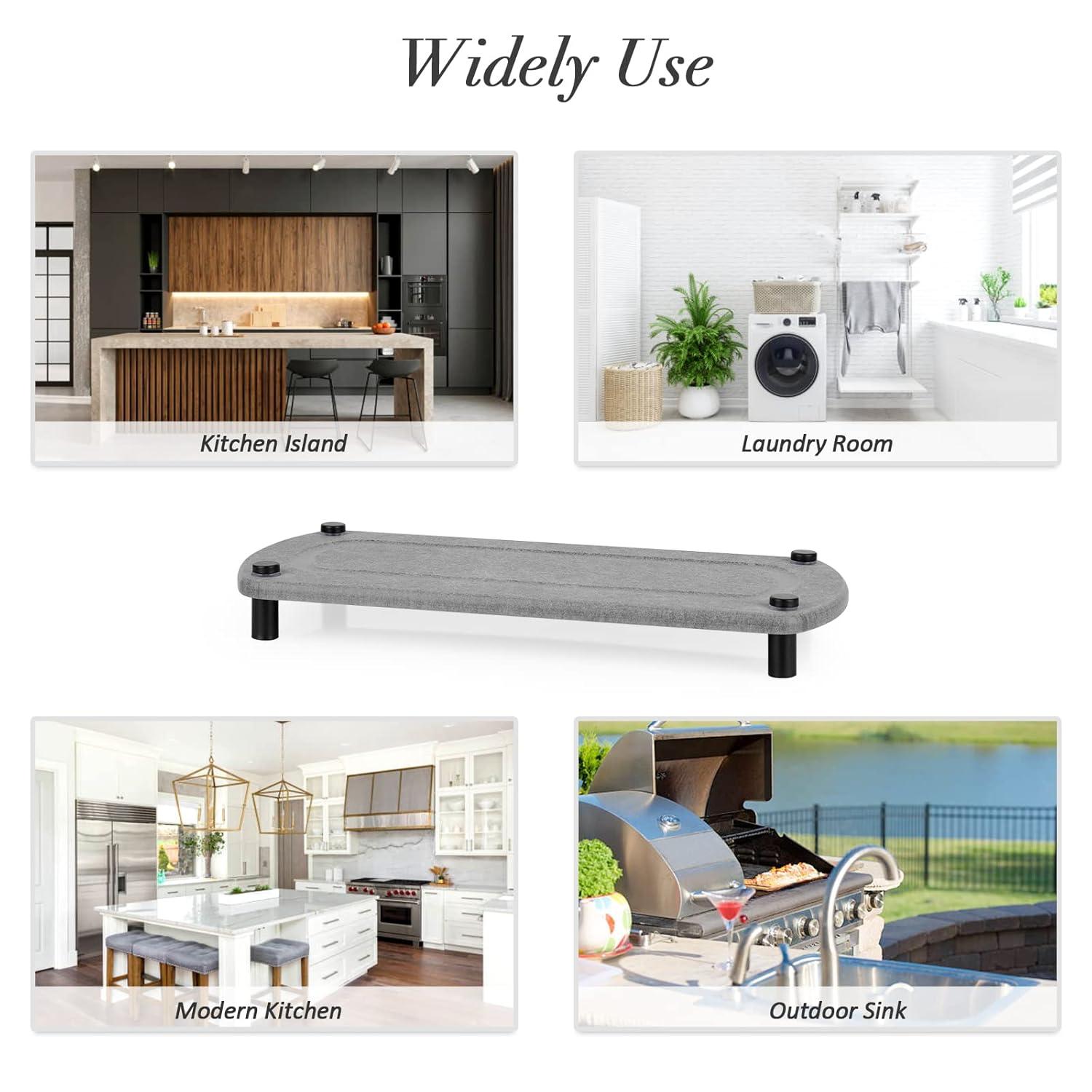 Sink Caddy Instant Dry Kitchen Sink Organizer Sponge Holder for Kitchen Sink Diatomaceous Pedestal Stand Riser with Stainless Steel Feet Protection for Modern Home (Grey)