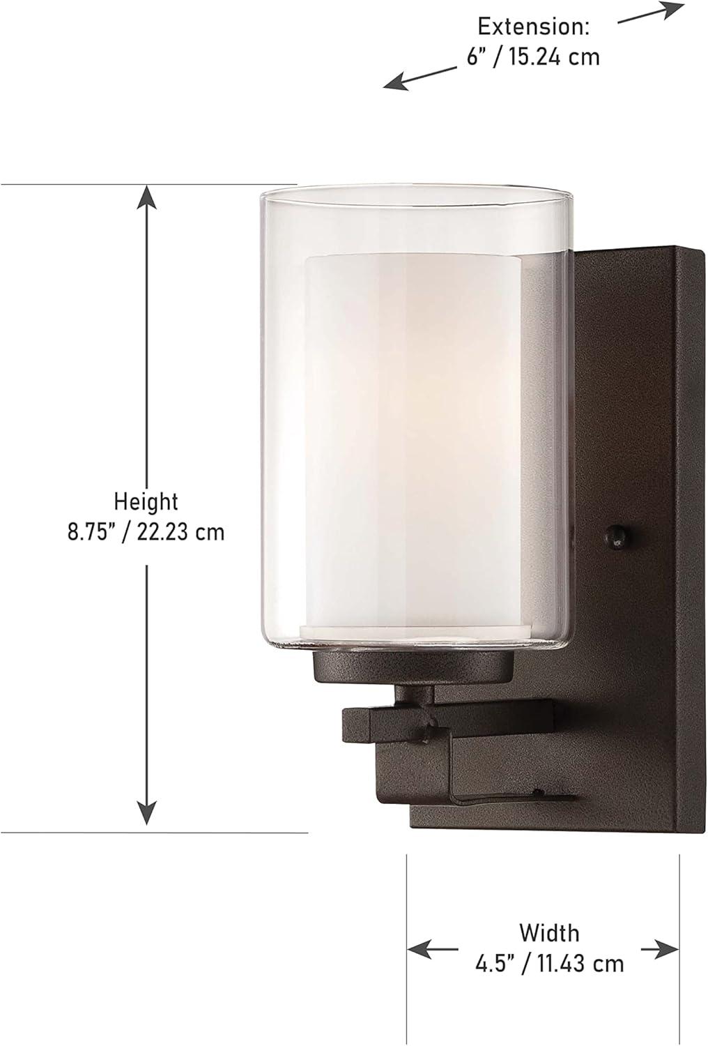 Minka Lavery Industrial Wall Light Sconce Smoked Iron Hardwired 4 1/2" Fixture Clear Outer Etched White Inner Shade for Bedroom