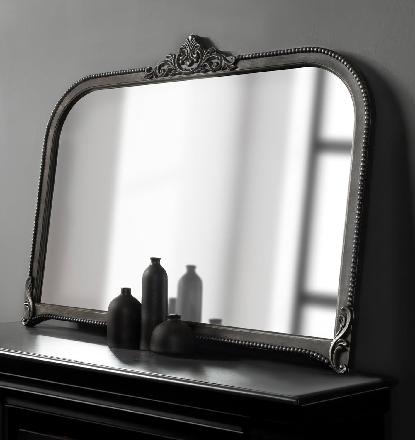 Hubanks Black Baroque-Inspired Arched Wall Mirror 40" x 30"