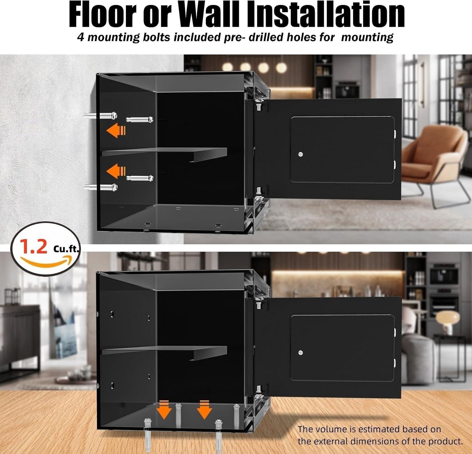 [ 1.2 Cu.ft. ]PATRON Safe Box with Key,Digital Security Home Safe,Cabinet Safes for Money Cash Documents,Wall Safes with Electronic Keypad,Removable Shelf for Office Hotel House Business,1.2 Cu.ft.