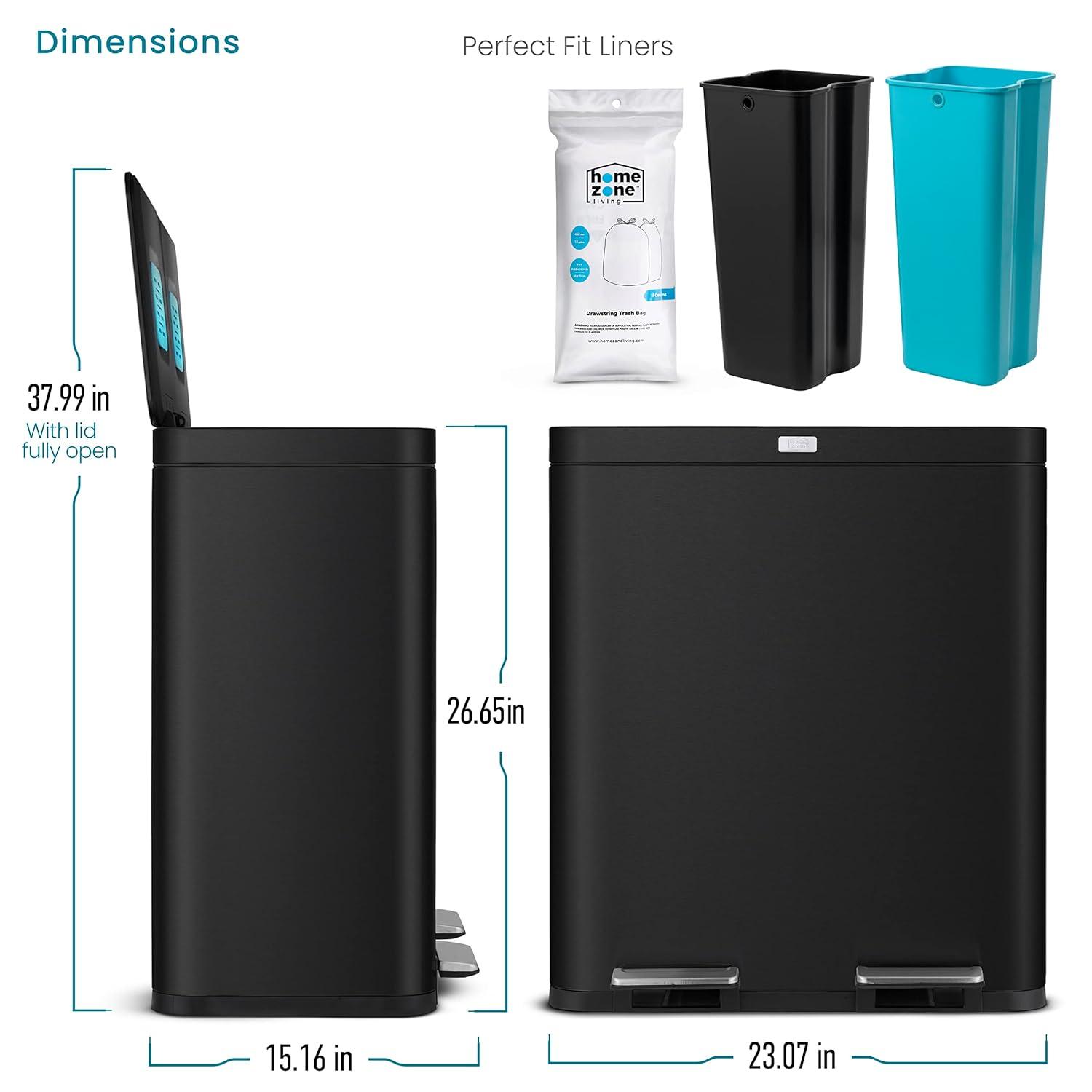Home Zone Living Home Zone Living 16 Gallon Stainless Steel Dual Trash and Recycling Can with CleanAura Odor Control and Soft-Close Lids