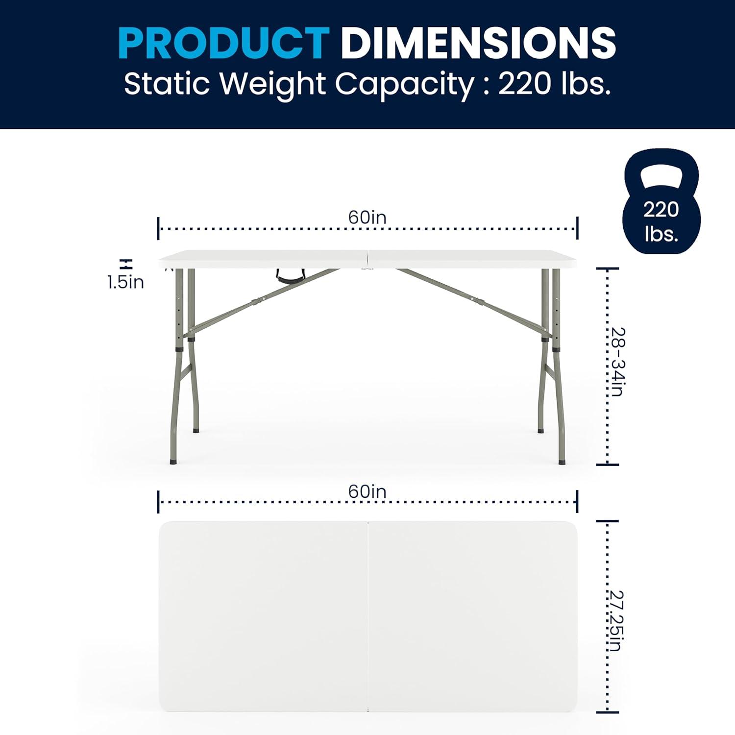 Parker 60'' Adjustable Height Plastic Folding Event Table with Carrying Handle by Flash Furniture