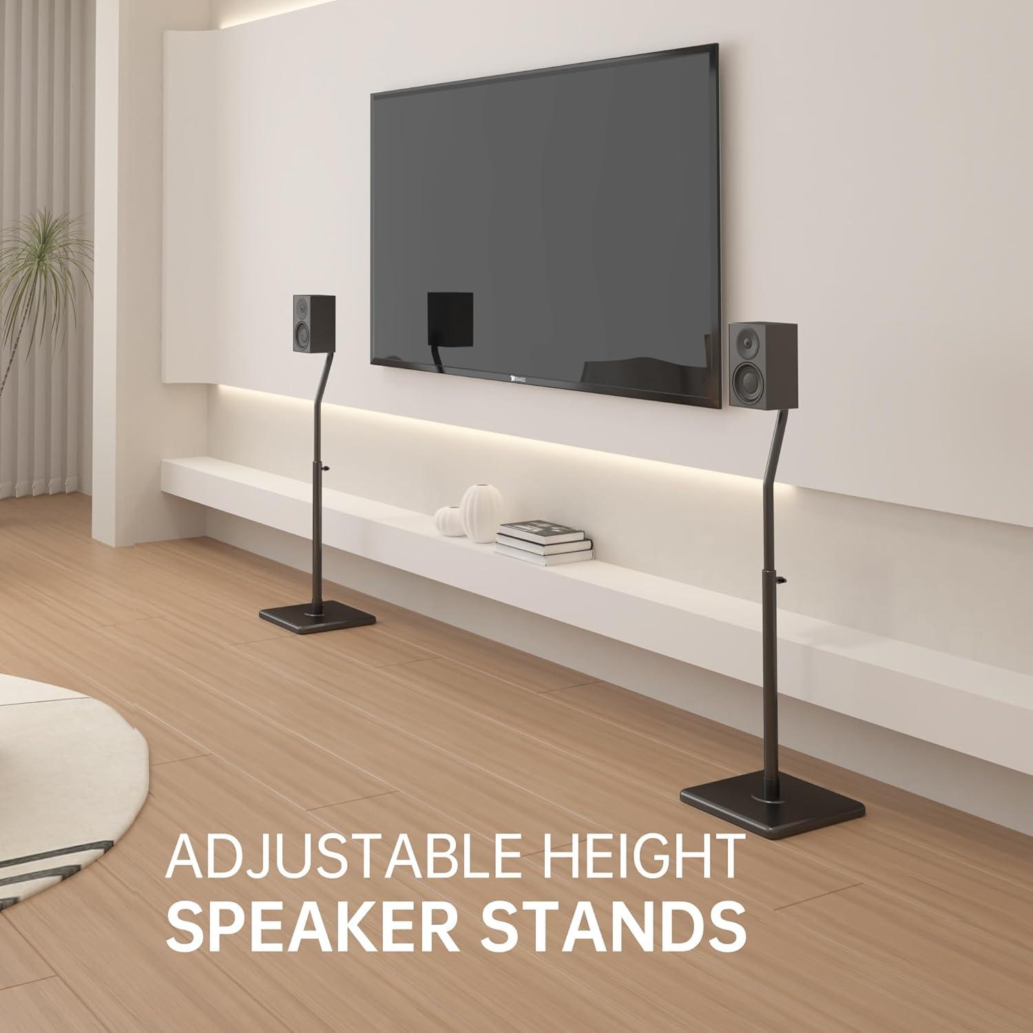 Adjustable Black Steel Speaker Stands with Square Base