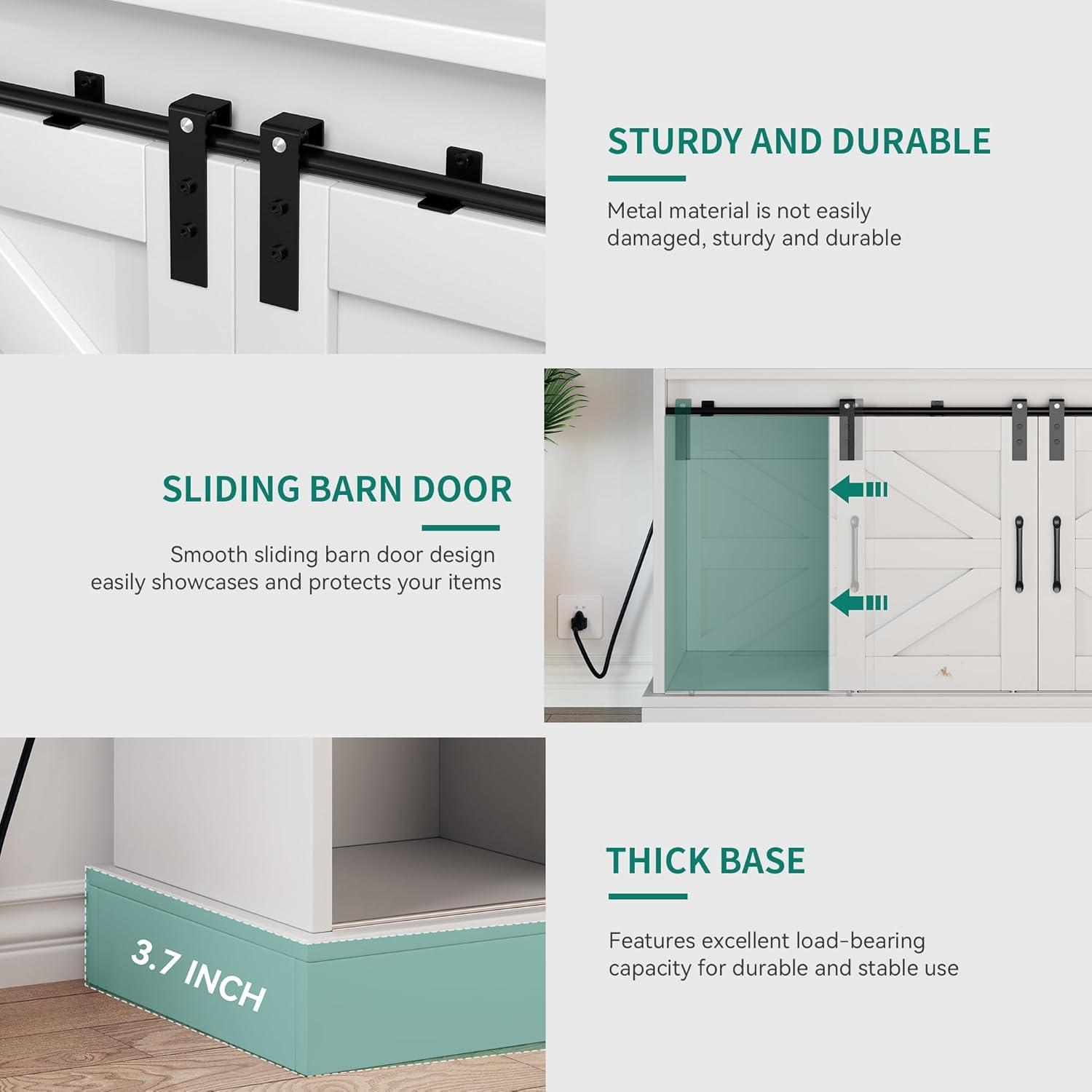 Gracie Oaks Gracie Oaks Farmhouse Coffee Bar Cabinet with Power Outlets, Goblet Holder & Sliding Barn Doors