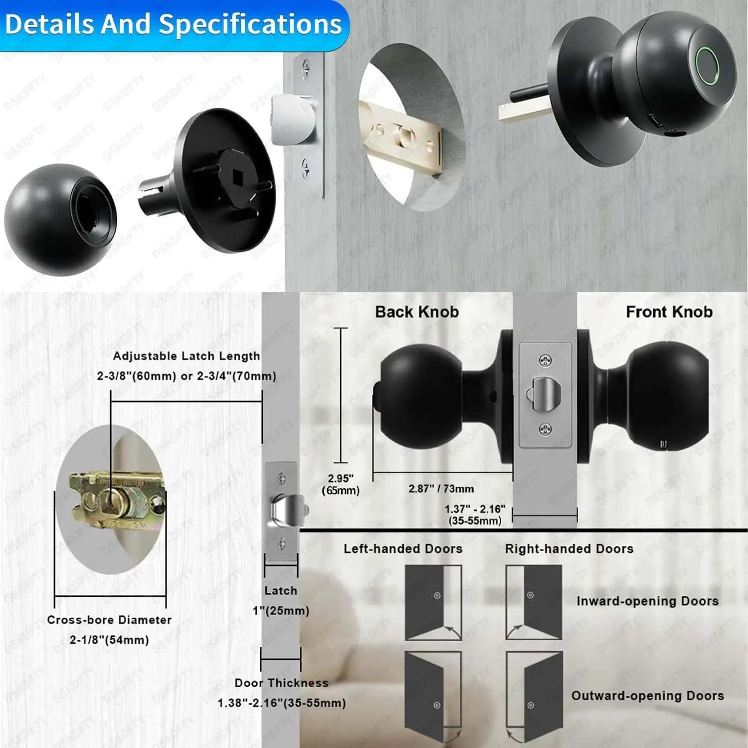 Ghome Fingerprint Smart Door Knob Lock App Control Biometric with Type-C Charge