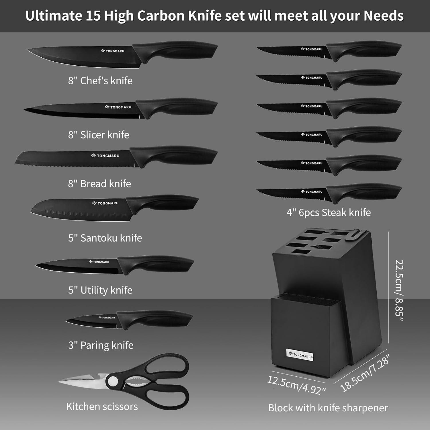 Zulay Kitchen Zulay Kitchen Premium 15-Piece Knife Set with Natural Wood Block and Built-in Sharpener