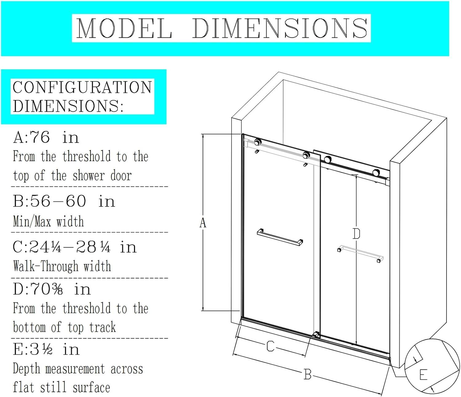 Dimorphos 56-60"W x 76"H Frameless Double Sliding Shower Door with 10mm Tempered Glass Door 11DD161822LL
