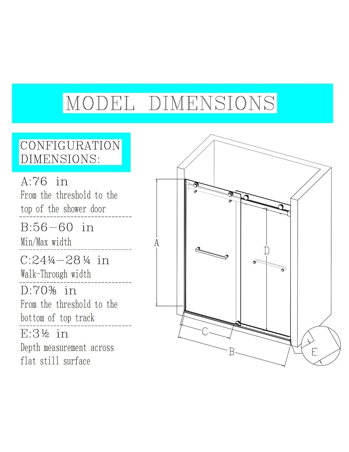 Dimorphos 56-60"W x 76"H Frameless Double Sliding Shower Door with 10mm Tempered Glass Door 11DD161822LL
