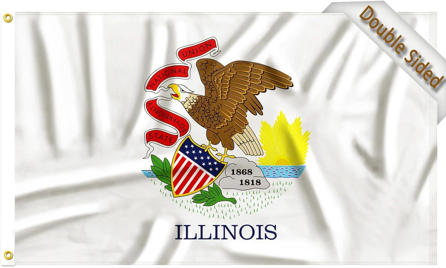 A.G.A.S 3x5ft Polyester Illinois State Outdoor Flag with Iron Grommets