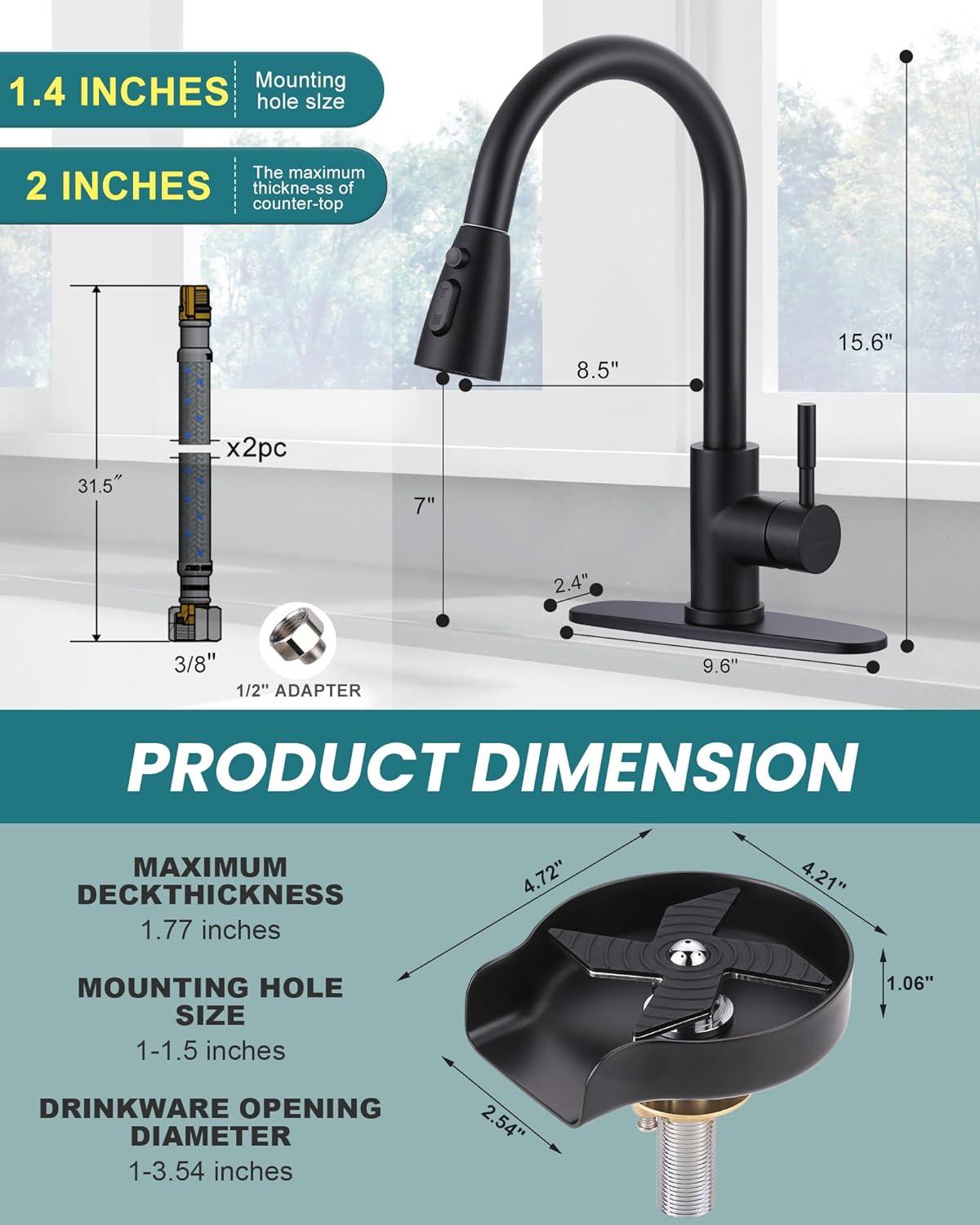 Matte Black Stainless Steel Pull Down Kitchen Faucet with Glass Rinser