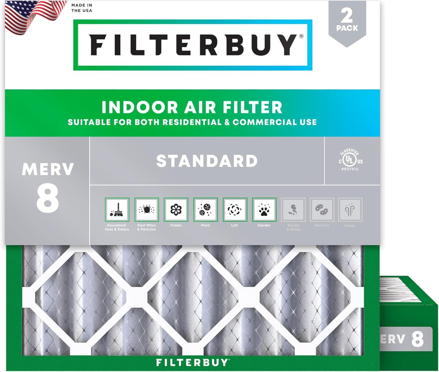 Filterbuy 12x12x4 MERV 8 Pleated HVAC Air Filters 2-Pack