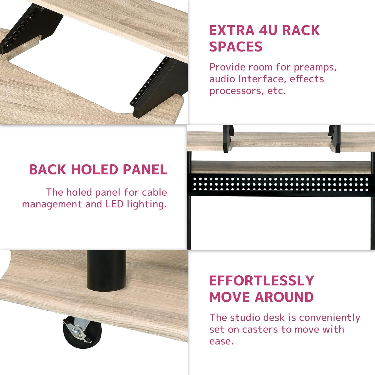 Acme Furniture Eleazar 3 Stands Computer Desk Natural Oak: Metal Frame, Veneer Surface, Hutch Storage