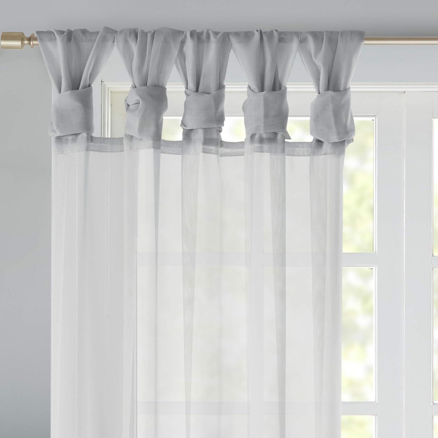 Madison Park Ceres 2-Piece Twist Tab Voile Sheer Window Pair, Light Grey, 50"x84"