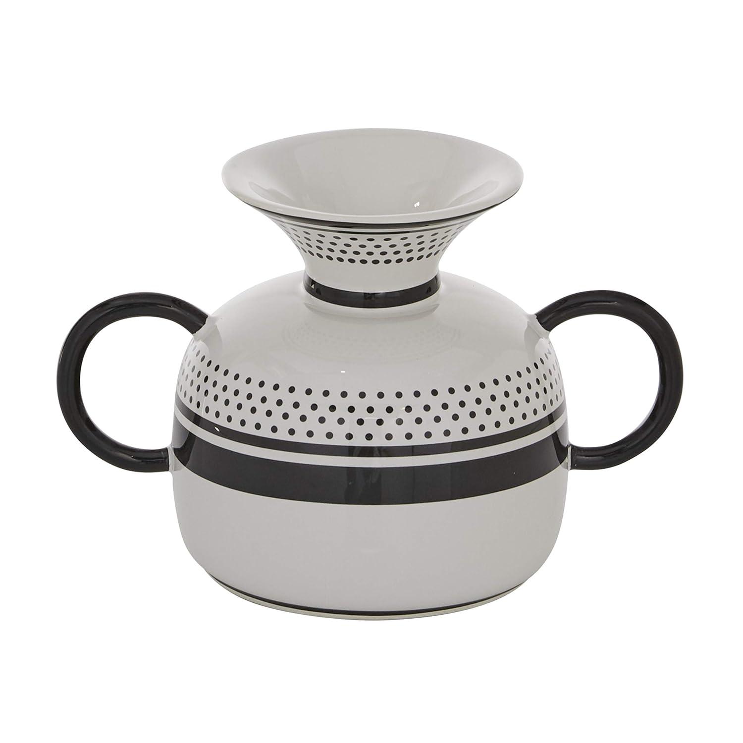 DecMode 8"W, 7"H Dolomite Eclectic Vase, White, 1 - Piece
