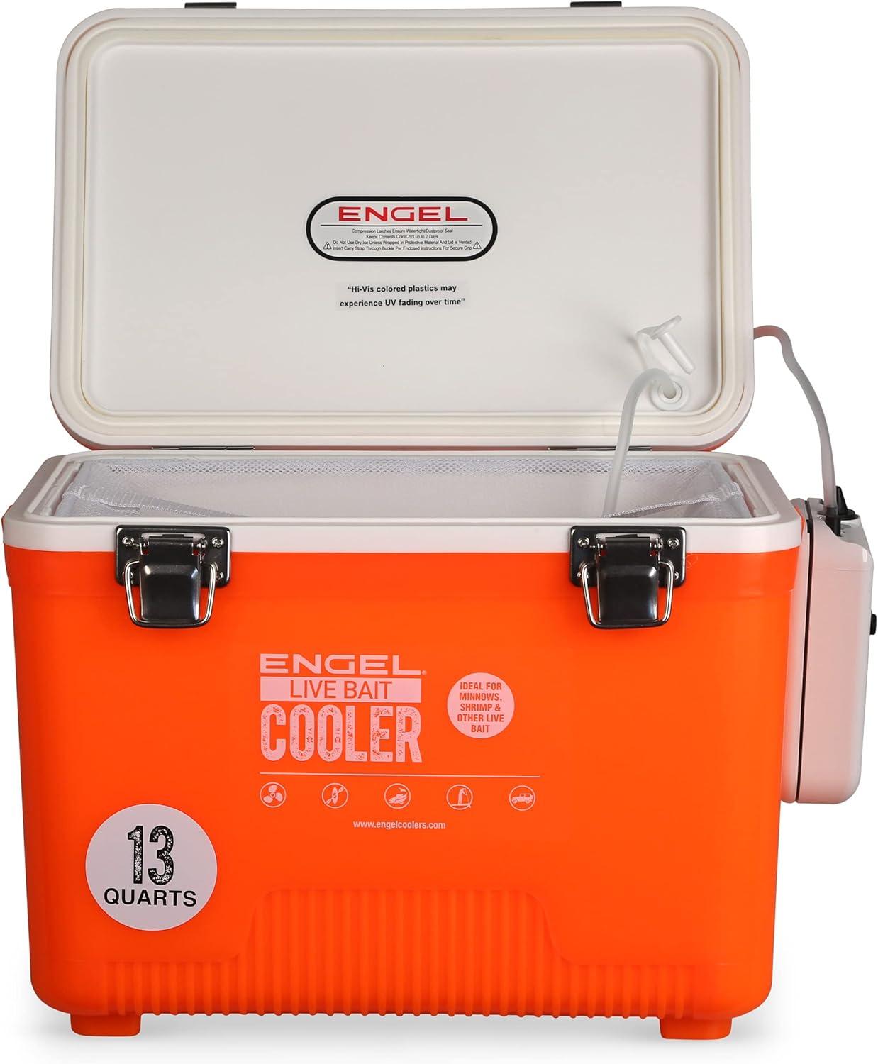 ENGEL 13 Qt Live Bait Cooler with 2-Speed Portable Aerator Pump - White