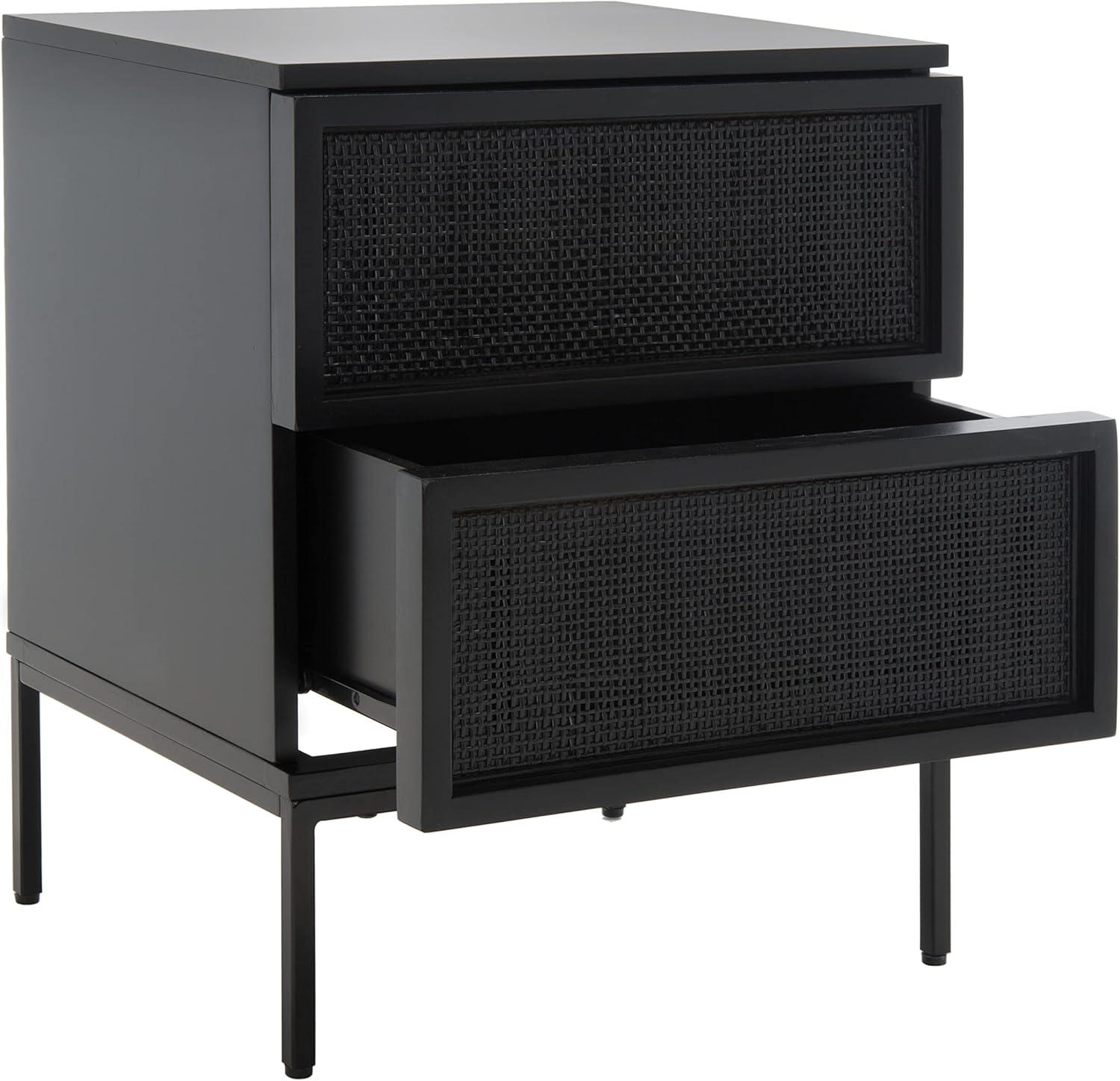 Zadie 2 Drawer Rattan Nightstand - Black - Safavieh