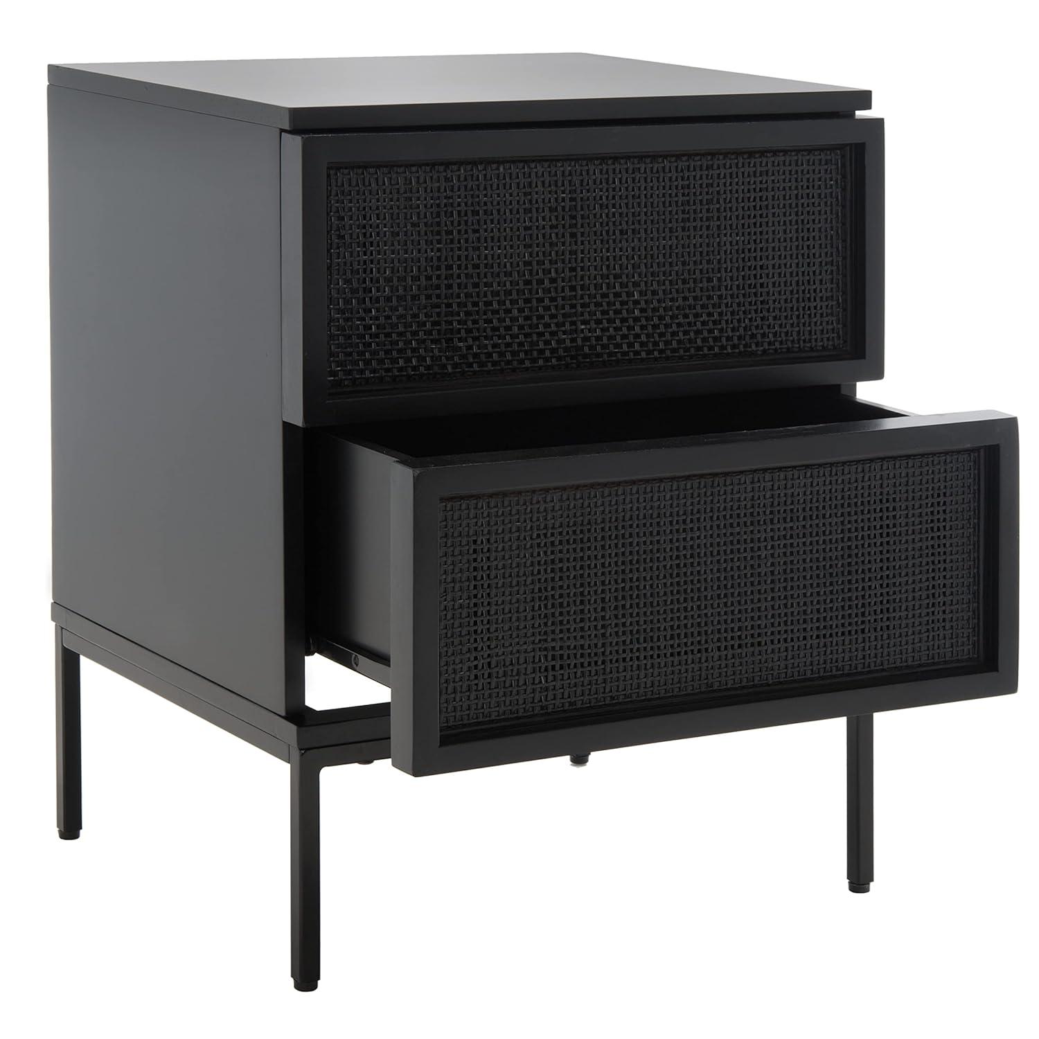 Zadie 2 Drawer Rattan Nightstand - Black - Safavieh