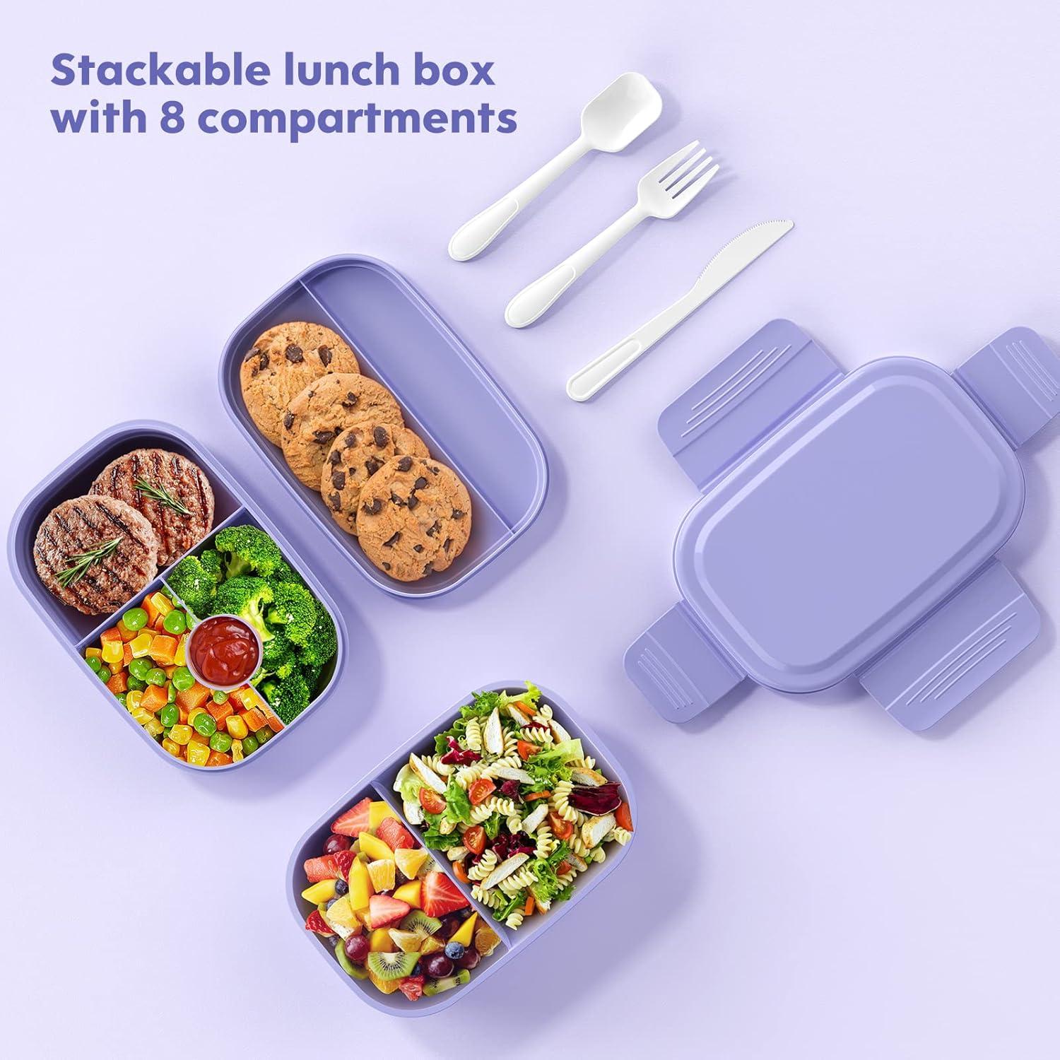 Lunch Box Containers, Stackable Bento Box Adult Lunch Box for Kids, Large Capacity 1900ml Lunchbox with Utensil Set, Leak-Proof Bento Lunch Box for Dining Out, Work, Picnic, School