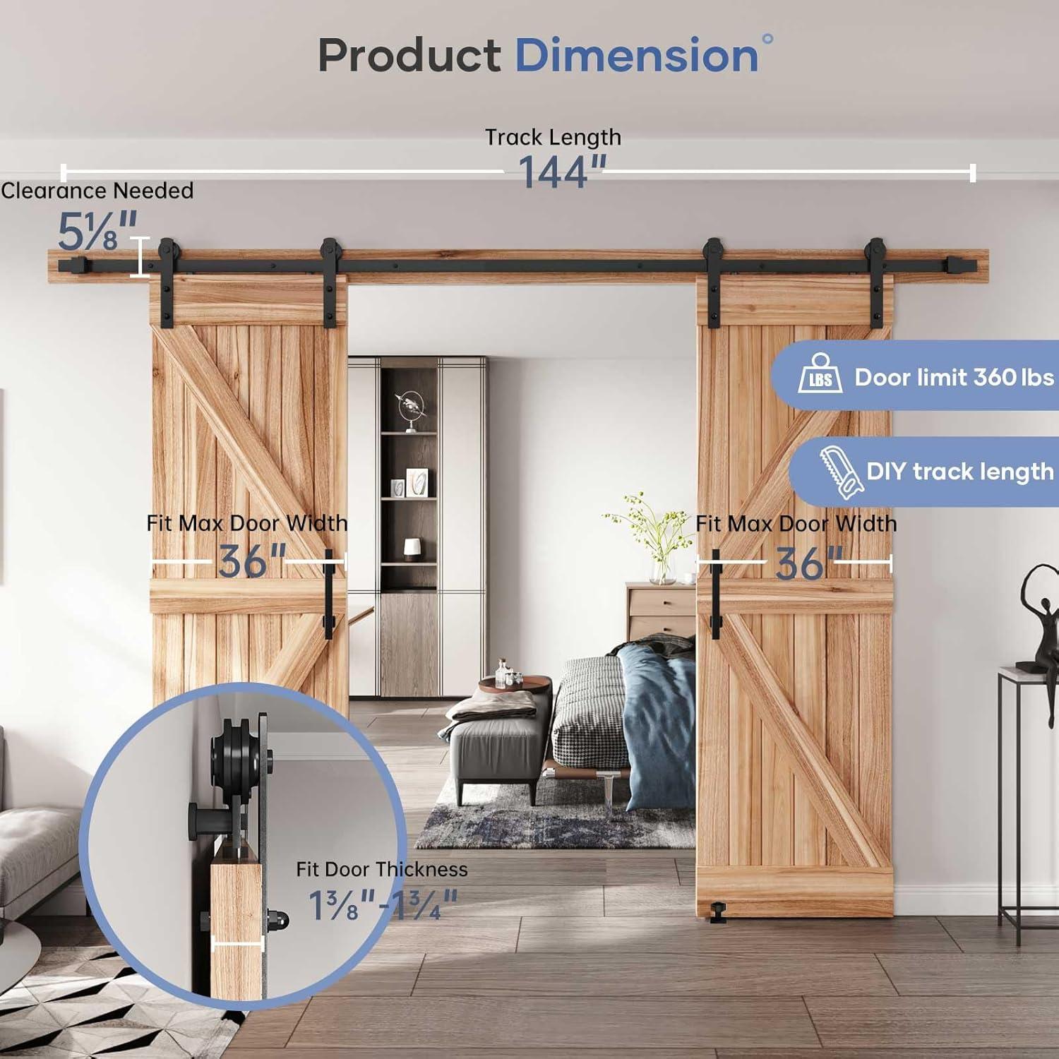 Heavy Duty Black Iron Sliding Barn Door Hardware Kit