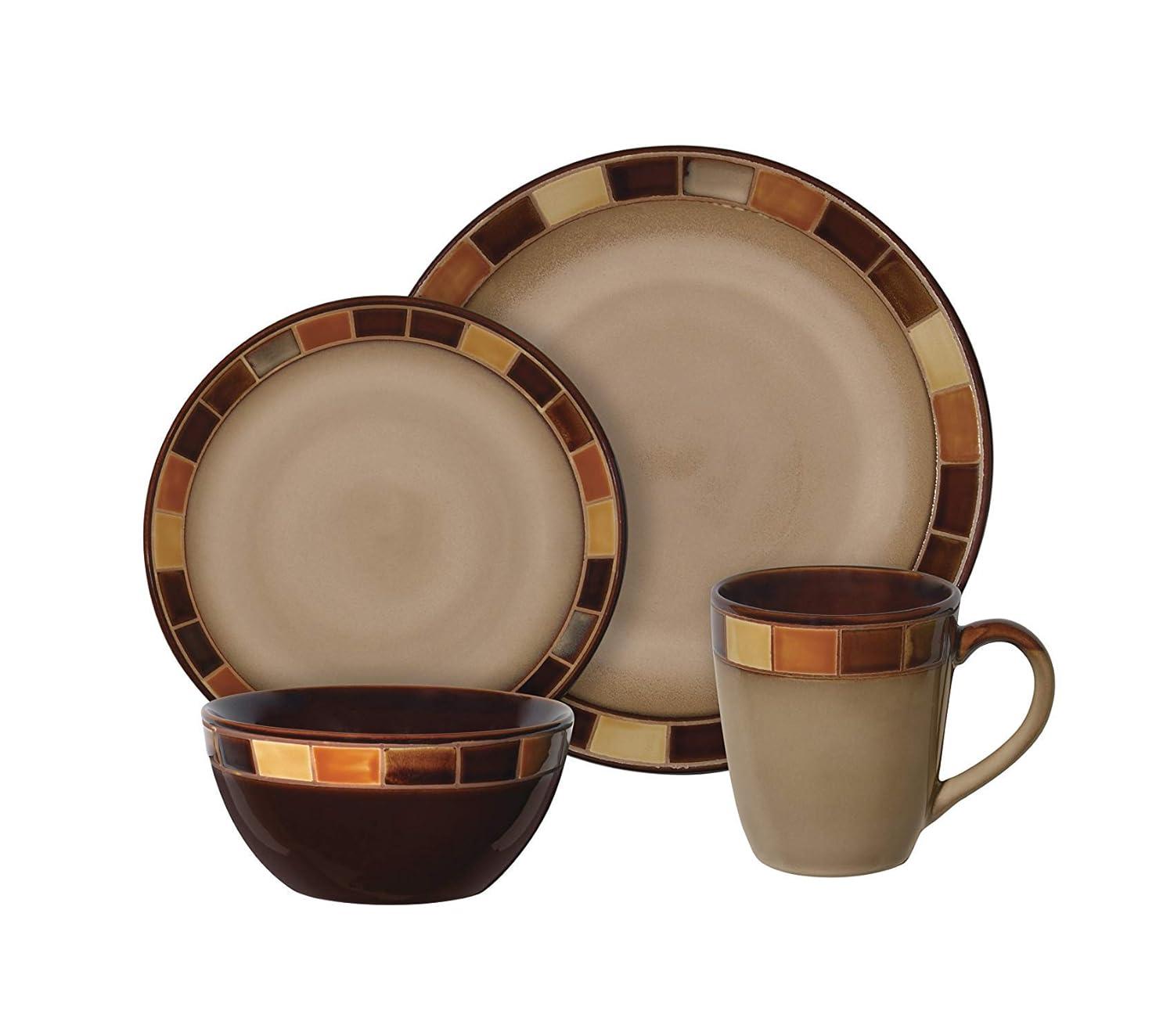 Gibson Elite Casa Estebana 16 Piece Dinnerware Plates, Bowls, & Mugs Set, Cream