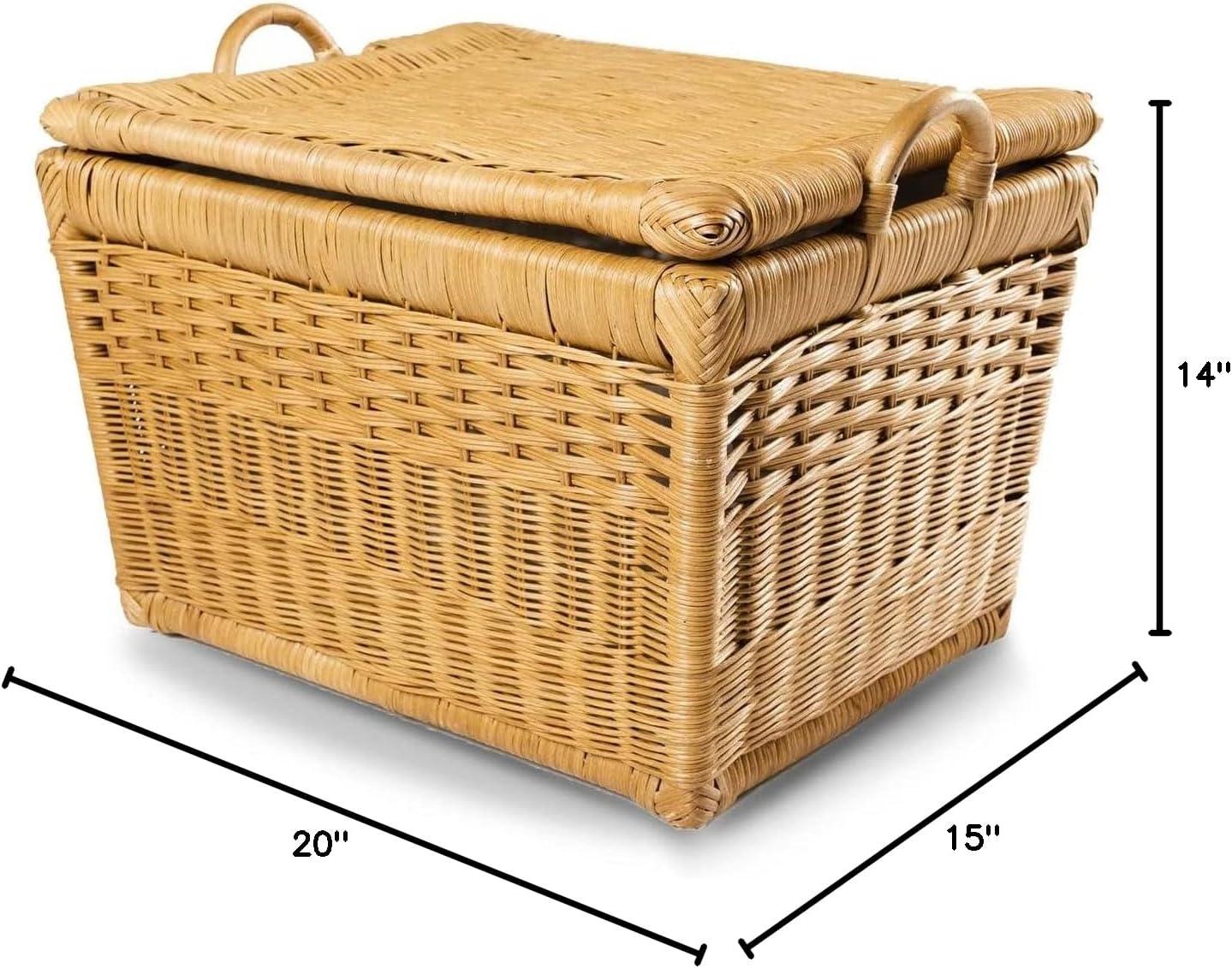 DaiZuY Lift-Off Lid Wicker Storage Basket, Medium, 20 in L x 15 in W x 14 in H, Sandstone