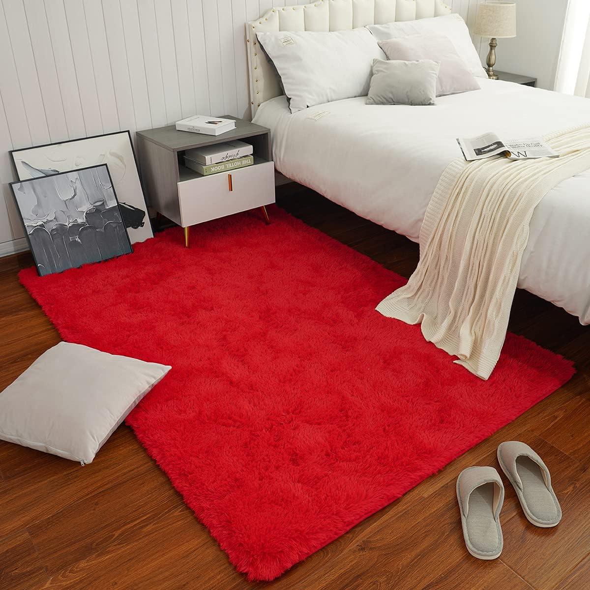 Softlife Super Soft Rug For Living Room Fluffy Rugs For Dorm Room Cute Plush carpet For Bedroom,8' x 10',Red