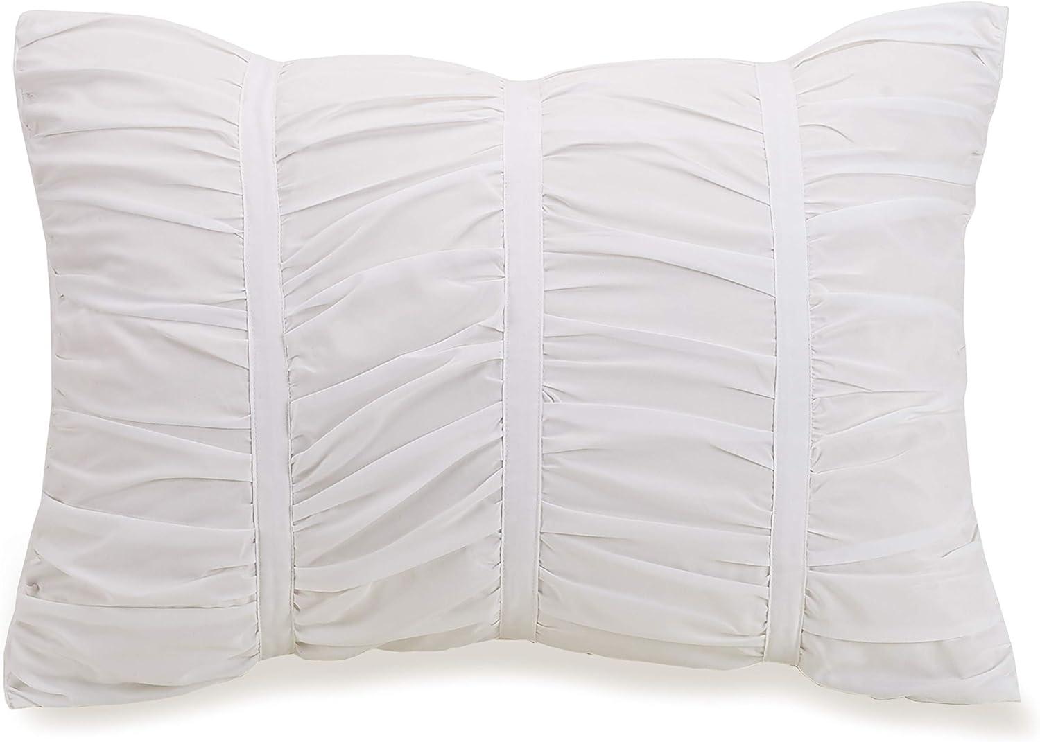 Emily Texture (White) 2-Piece Comforter Set, Ruched All Seasons Bedding, Machine Washable - Twin/Twin XL Size