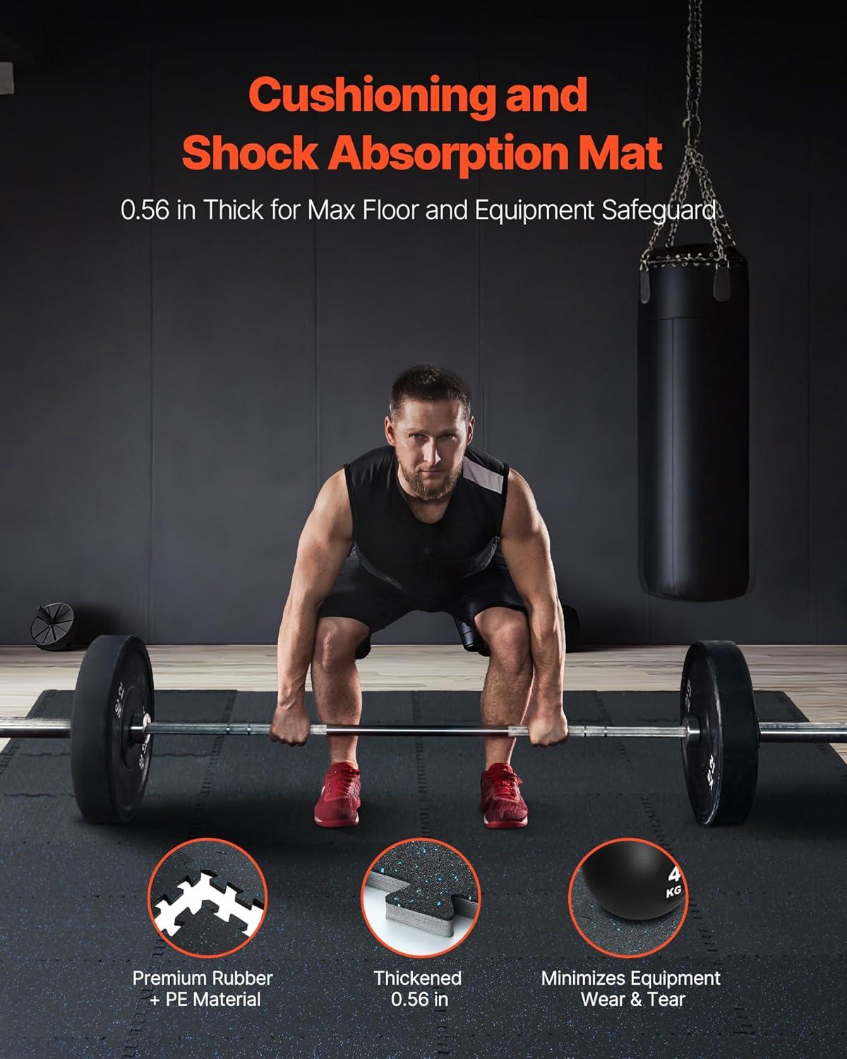 VEVOR 12 PCS 0.56" Thick Gym Floor Mats, 24" x 24" EVA Foam & Rubber Top Interlocking Workout Floor Mats