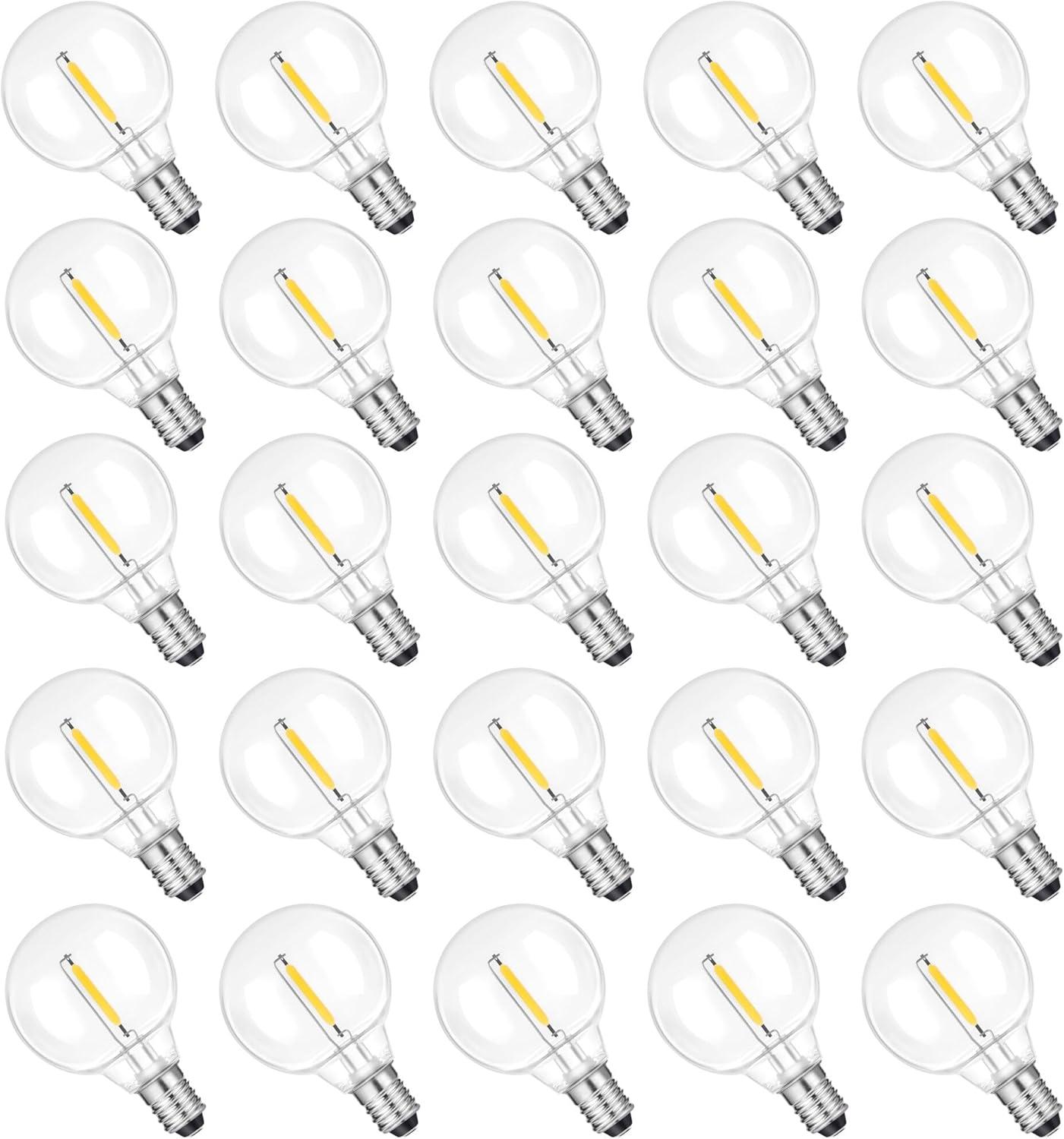 KY G40 Replacement LED Light Bulbs, 25 Pack Clear Globe Bulb fits E12 C7 Candelabra Screw Base Sockets, 1.5 Inch Dimmable Edison Light Bulbs for Indoor Outdoor Patio Decor, Warm White