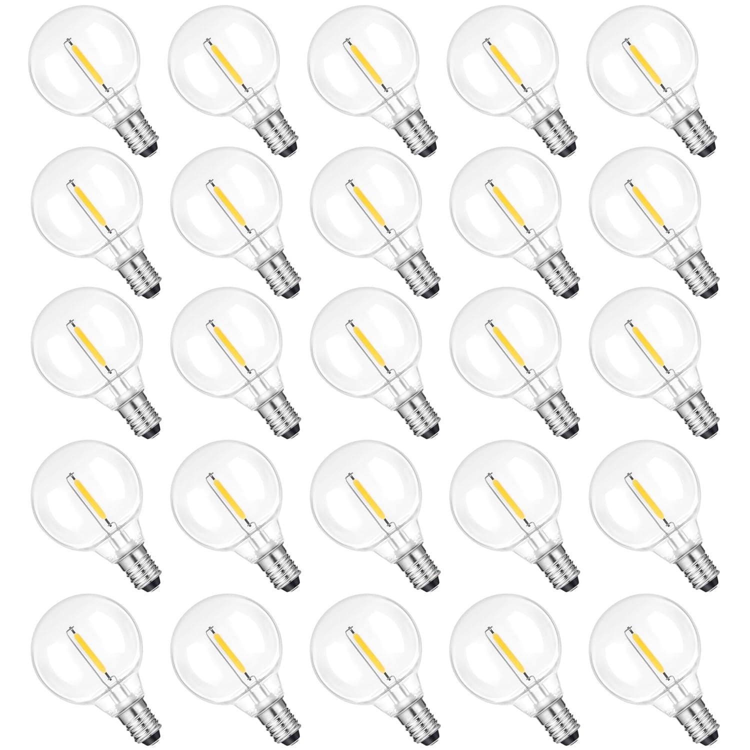 KY G40 Replacement LED Light Bulbs, 25 Pack Clear Globe Bulb fits E12 C7 Candelabra Screw Base Sockets, 1.5 Inch Dimmable Edison Light Bulbs for Indoor Outdoor Patio Decor, Warm White