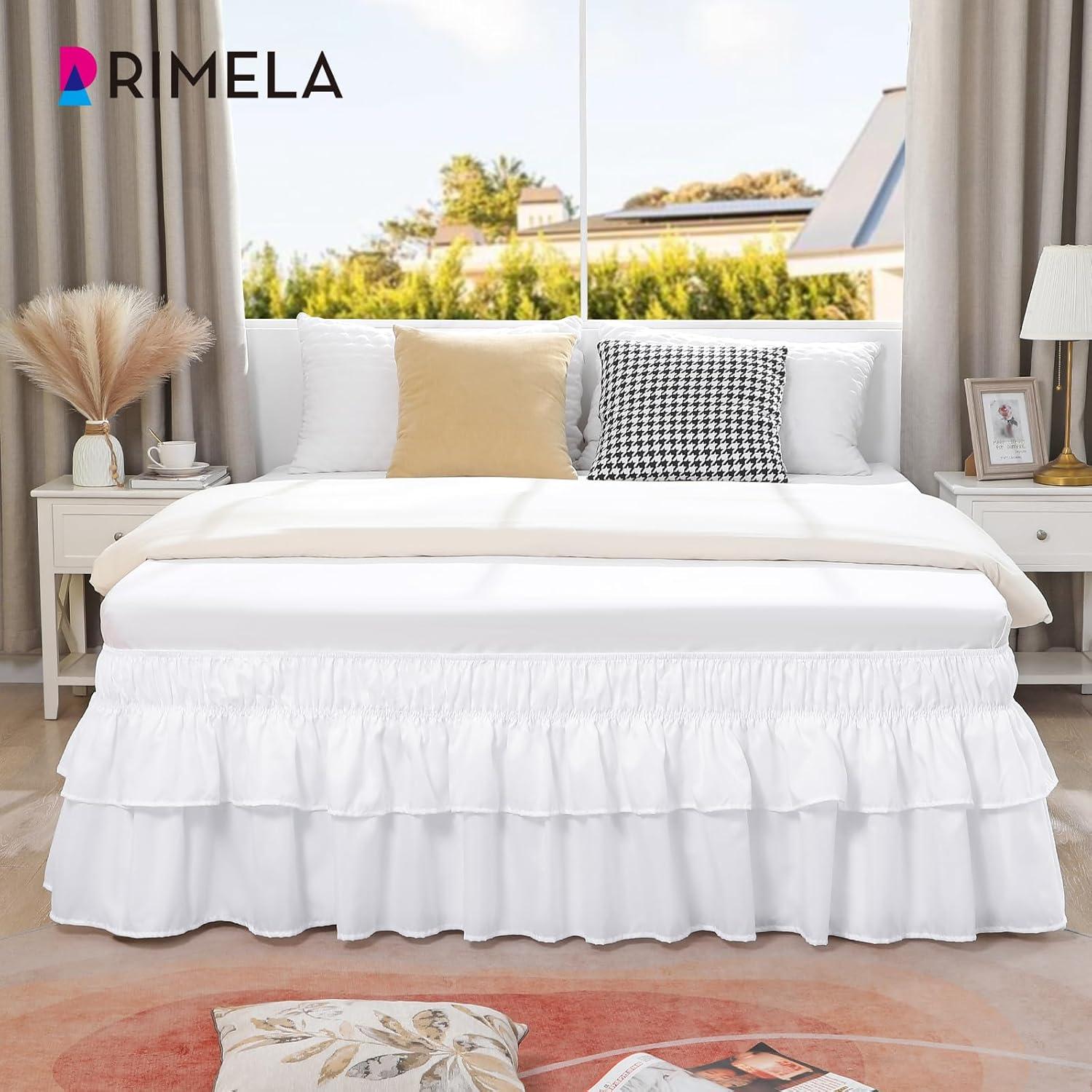 White Queen Microfiber Ruffled Bed Skirt with 16 Inch Drop