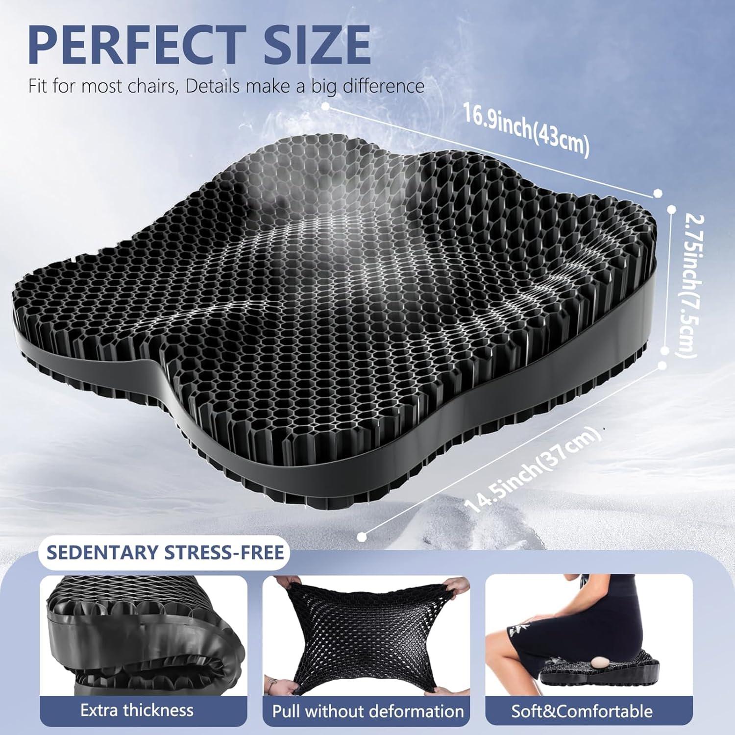 Black Gel Ergonomic Cooling Seat Cushion for Long Sitting