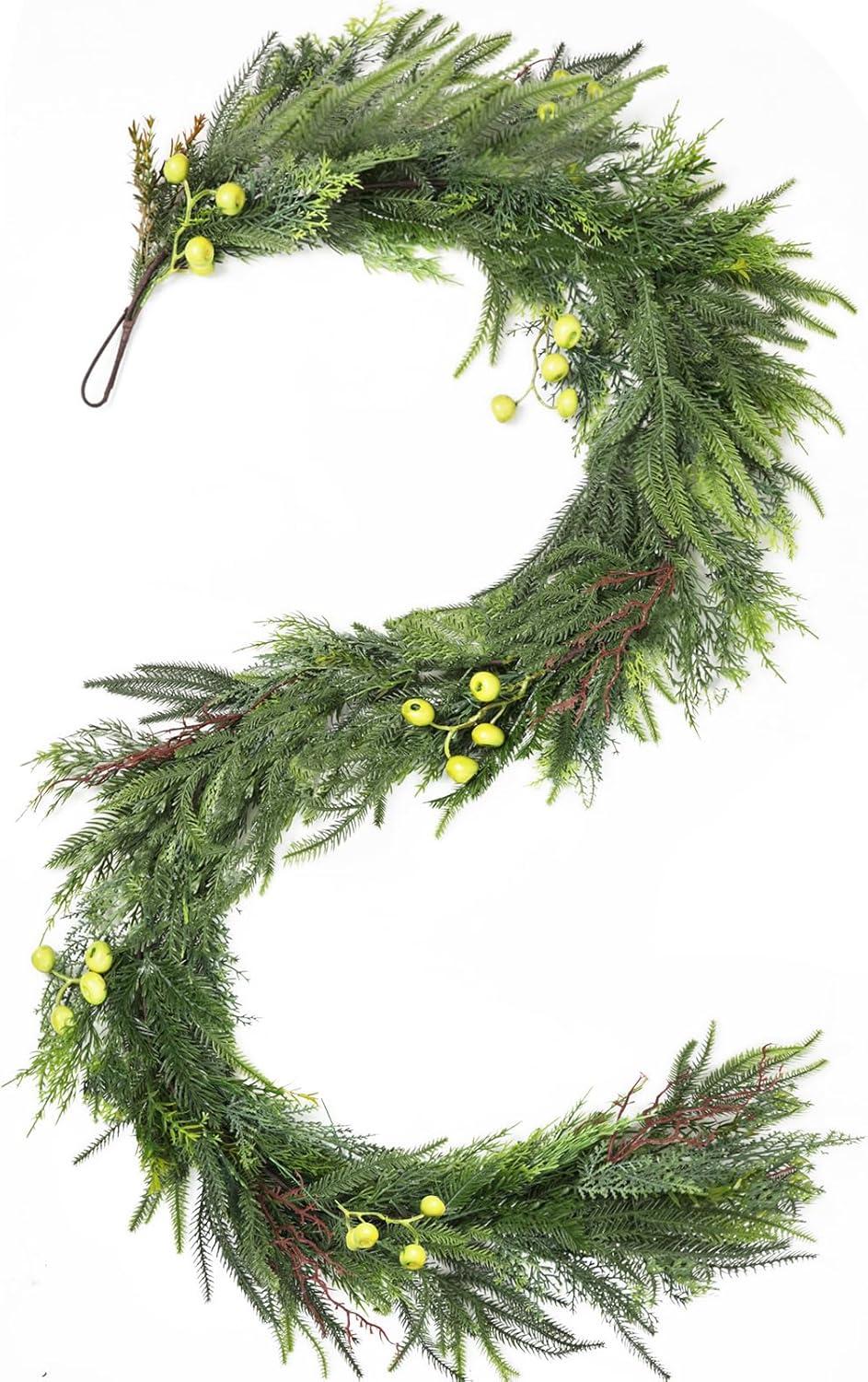 Real Touch Norfolk Pine Christmas Garland, Winter Greenery Garland for Christmas, Holiday Seasonal Outdoor/Indoor Home Decor, 6 FT Long 6 FT