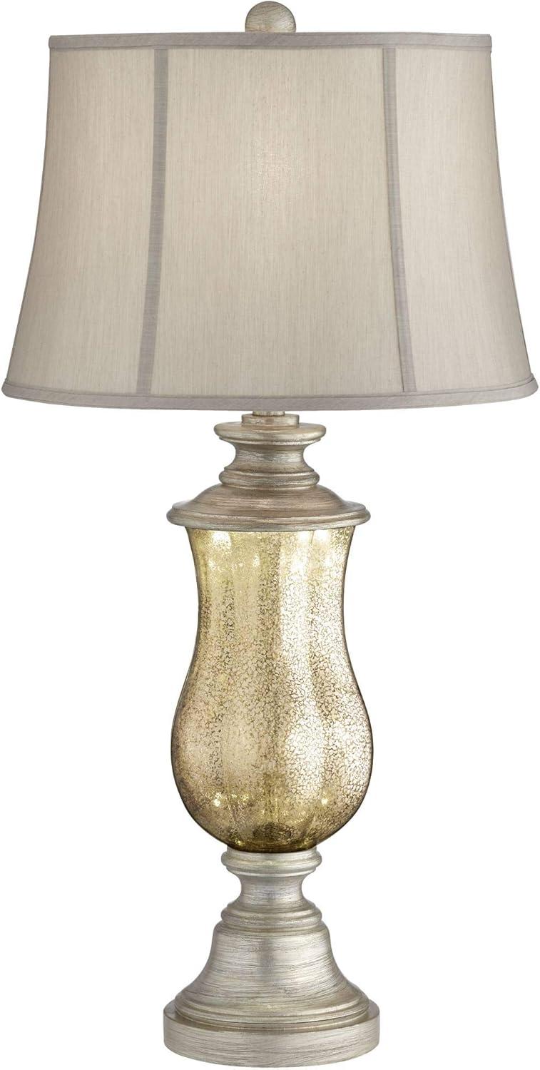 Barnes and Ivy Freida Table Lamp 33 1/2" Tall Mercury Glass Urn Off White Fabric Bell Shade for Bedroom Living Room Bedside Nightstand Office Kids